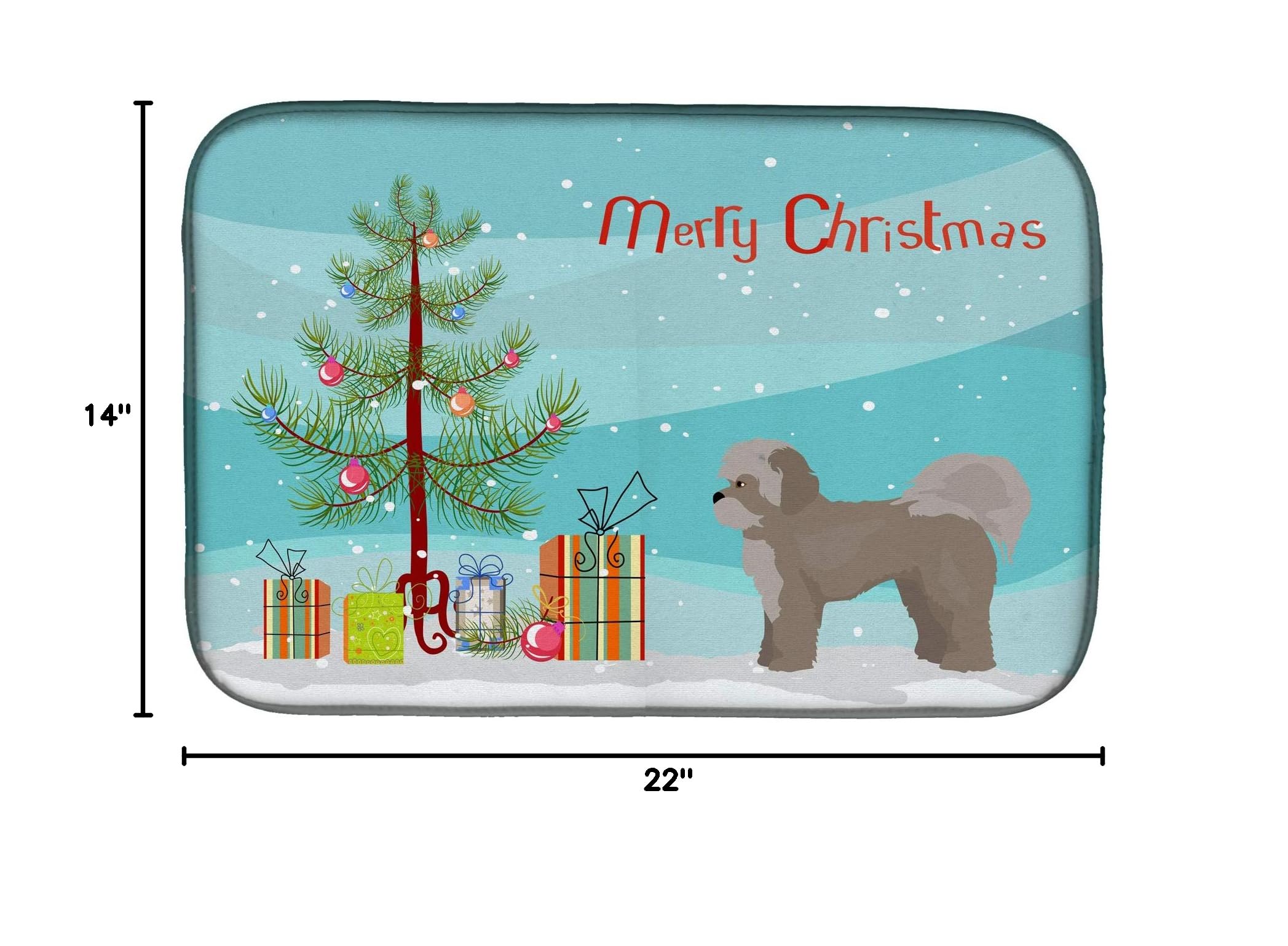 Zuchon Christmas Tree Dish Drying Mat - Absorbent Kitchen Counter Pad (14x21