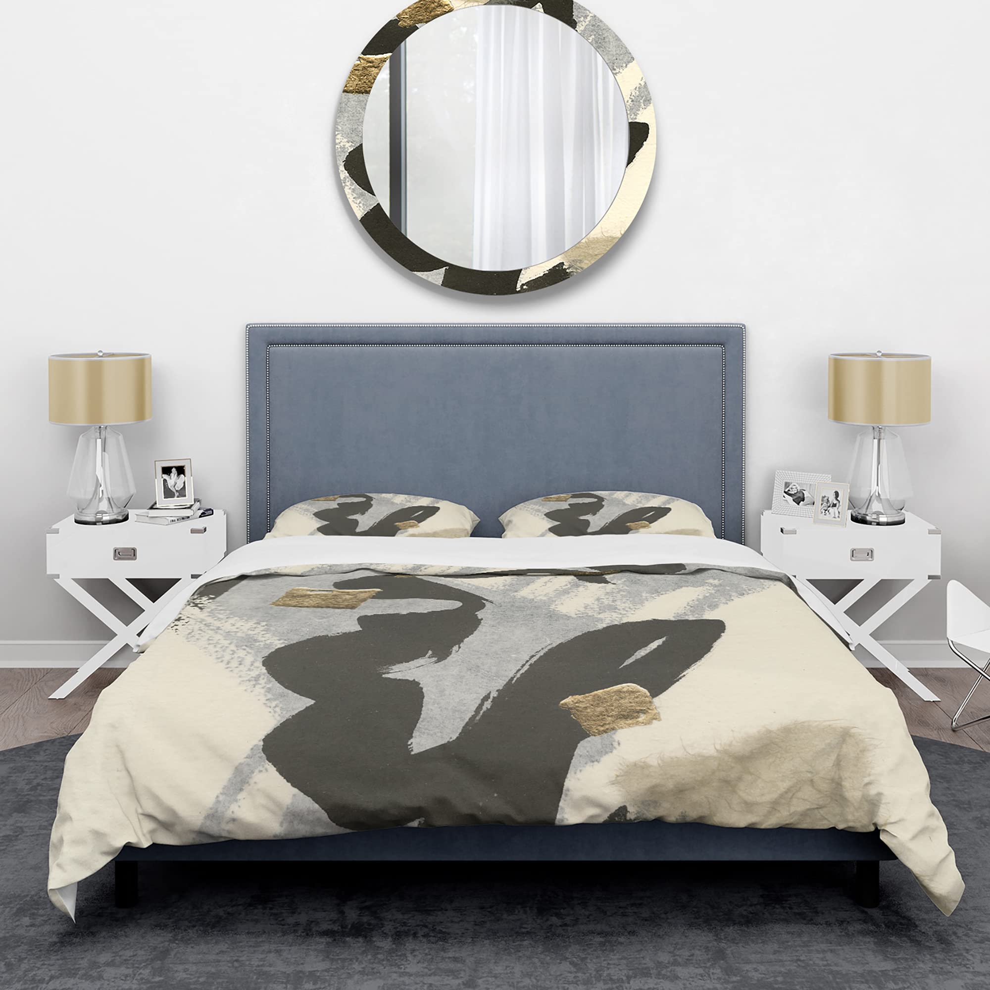 DesignQ Glam Collage II Modern & Contemporary Black Duvet Cover Set King Size - 3 Piece Abstract Bedding Set for All Seasons | Perfect for Master Bedrooms, Guest Rooms & Modern Home Decor