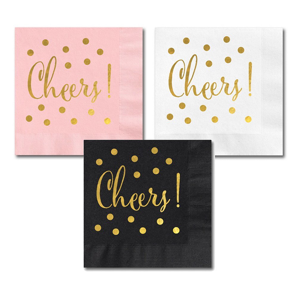 Metallic Gold CHEERS Party Napkins - 50 Count, White - Perfect for Weddings, Birthdays & Celebrations
