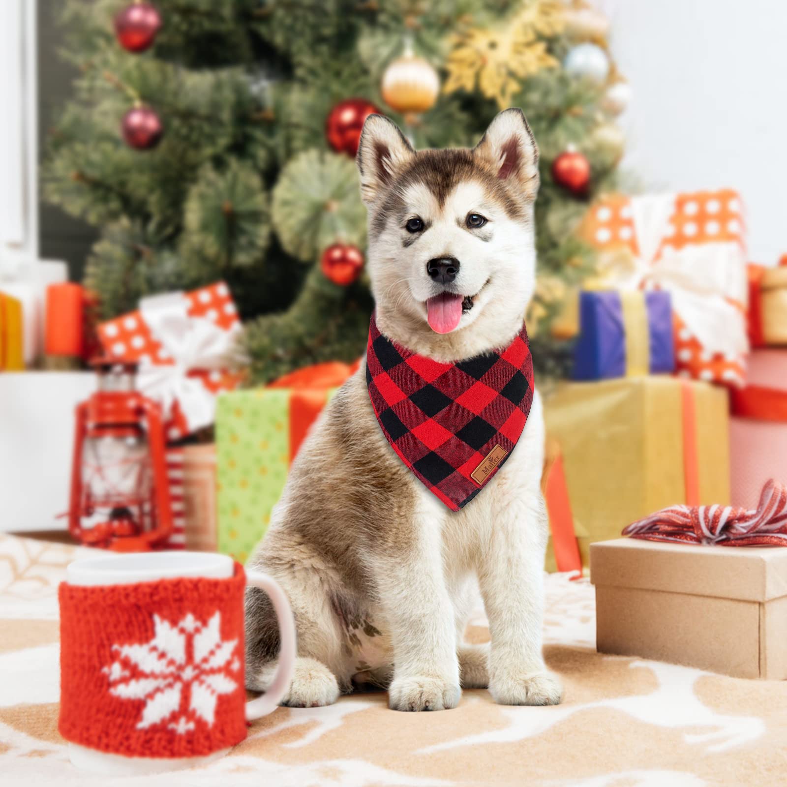 Malier 2 Pack Christmas Dog Bandanas - Classic Buffalo Red Plaid Pet Scarves for Small & Large Dogs | Festive Holiday Pet Accessories & Costume Outfits (Red + Red Plaid, Small) - Perfect for Christmas Photos, Parties & Seasonal Pet Fashion