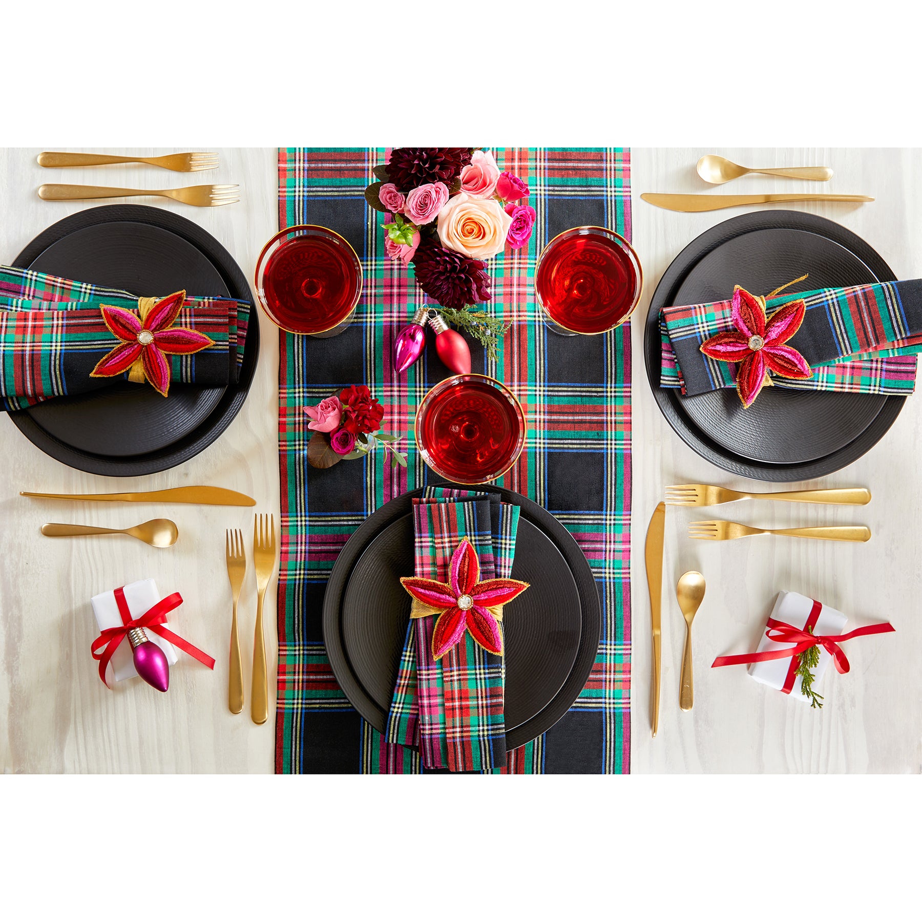 Elegant Jewel Plaid Table Runner - Premium Cotton Fabric for Dining Room Decor, Holiday Parties & Wedding Centerpieces