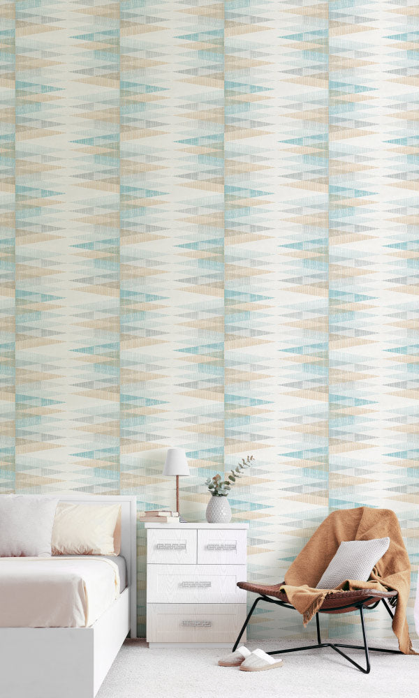 Blue & Yellow Scandinavian Spikes Wallpaper R6740 - Modern Geometric Peel & Stick Wallpaper for Living Room, Bedroom, Nursery Decor | Easy to Install & Removable