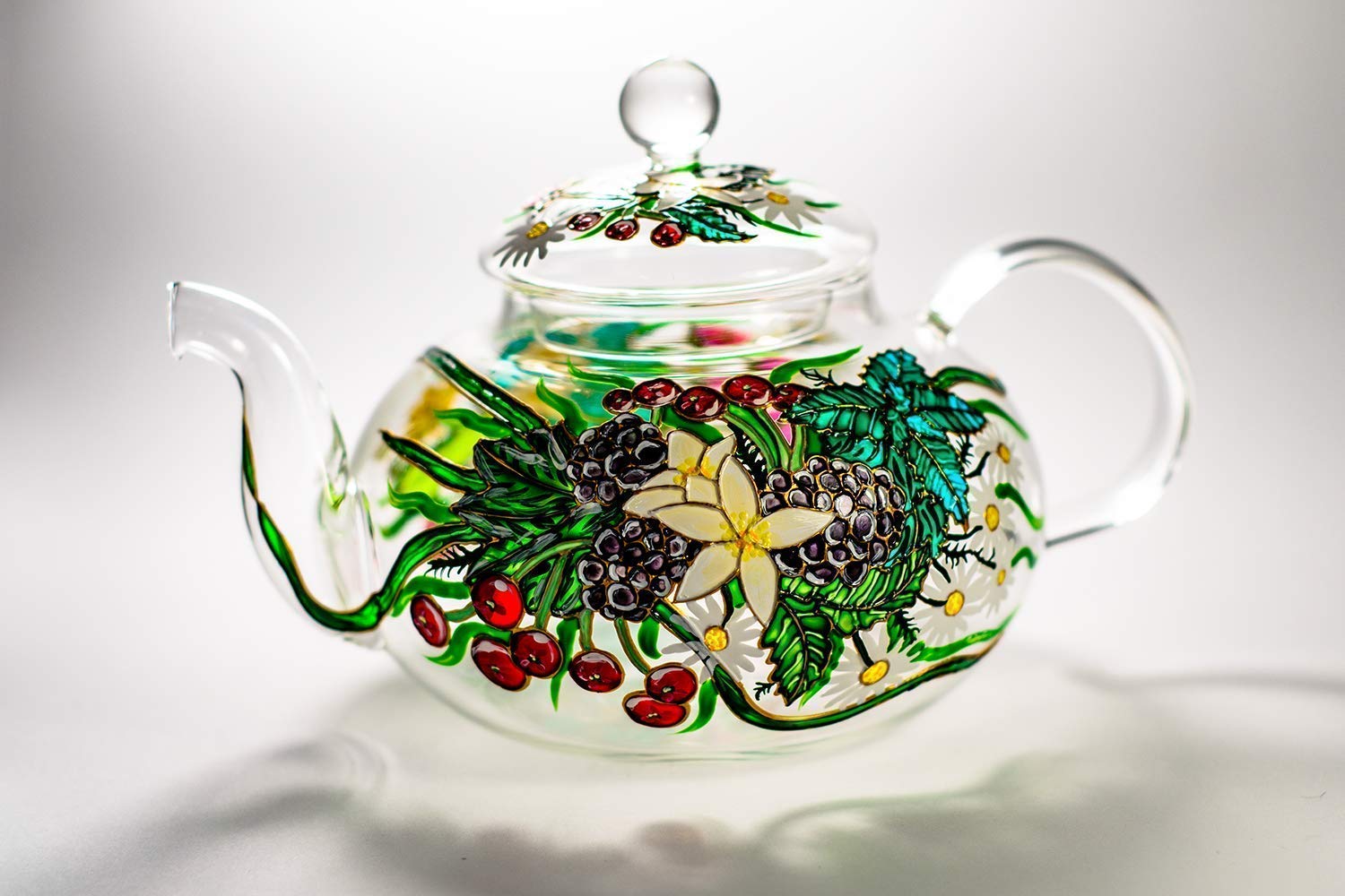 Personalized Glass Teapot Set with Removable Infuser & Cups - Hand-Painted Floral Design - Custom Gift for Mother's Day, Birthday & Tea Lovers - Perfect for Afternoon Tea, Home Decor & Special Occasions