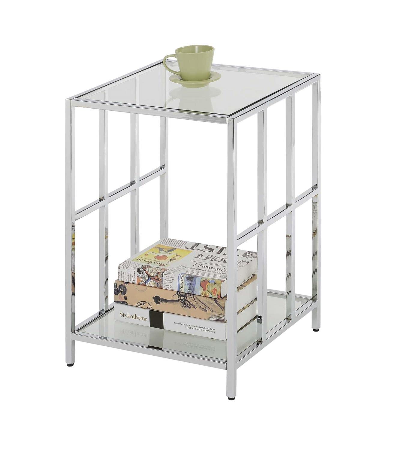Convenience Concepts Mission Glass End Table - Clear Glass Top with Chrome Frame | Perfect for Living Room, Bedroom & Office Decor