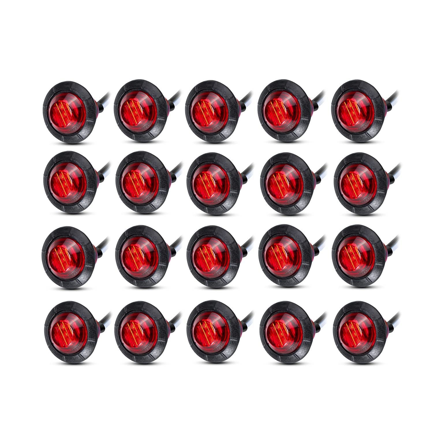MADCATZ 20pcs 3-LED Red Bullet Marker Lights - 3/4 Inch LED Side Marker Lights for Trucks, Trailers & Commercial Vehicles - Waterproof & Durable Clearance Lights for Night Driving Safety