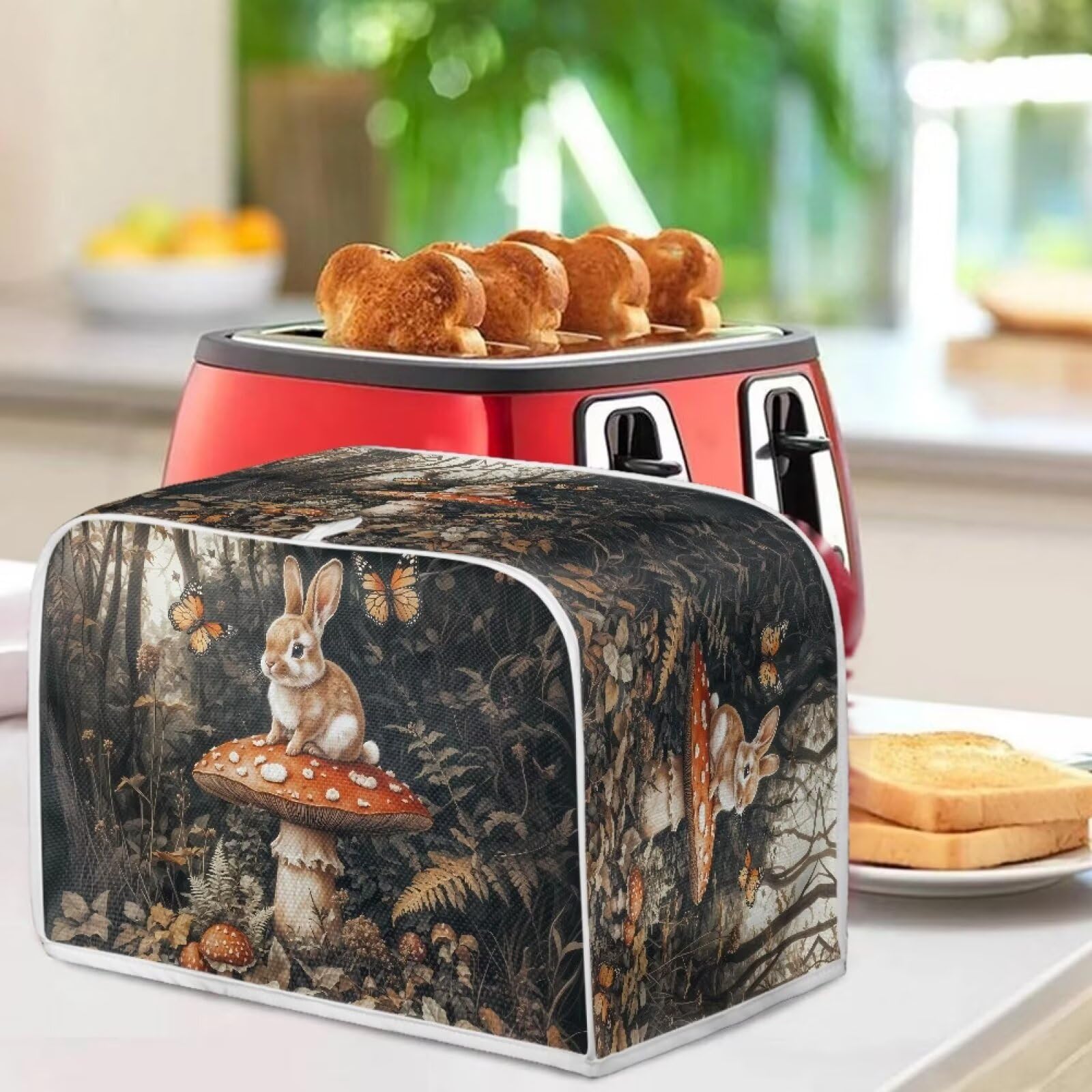 Mumeson Rabbit Mushroom Toaster Cover - 4 Slice Toaster Oven Protector, Lightweight Kitchen Appliance Cover for Bread Makers & Small Appliances - Cute Home Decor for Kitchen Countertop & Breakfast Nook