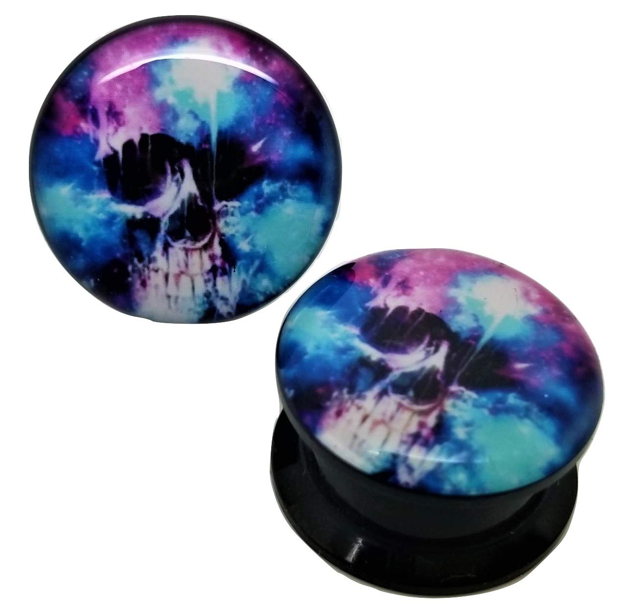 Acrylic Watercolor Skull Ear Plugs - Screw-On Design - 8 Sizes (Pair) - Perfect for Gothic Fashion & Body Jewelry