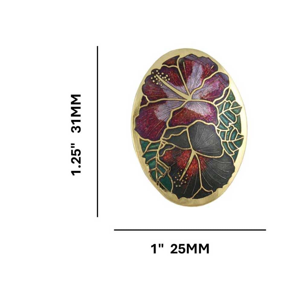 Red and Gray Hibiscus Flower Cloisonne Pierced Earrings for Women - Handmade Vintage Bohemian Jewelry - Perfect for Parties, Weddings & Everyday Wear