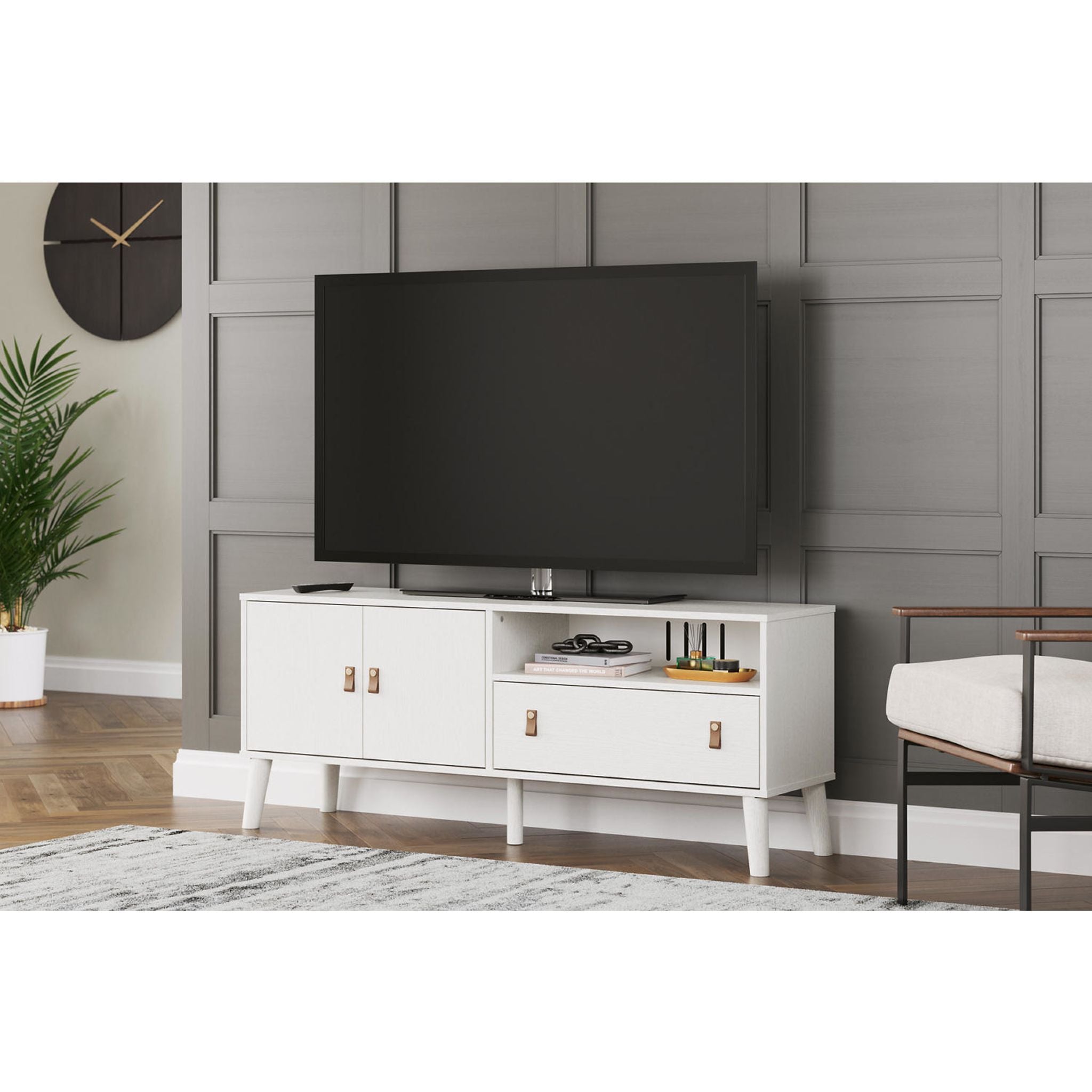 Aprilyn Modern TV Stand for Living Room - White, Sturdy Wooden Entertainment Center with Storage Shelves for Flat Screen TVs up to 65