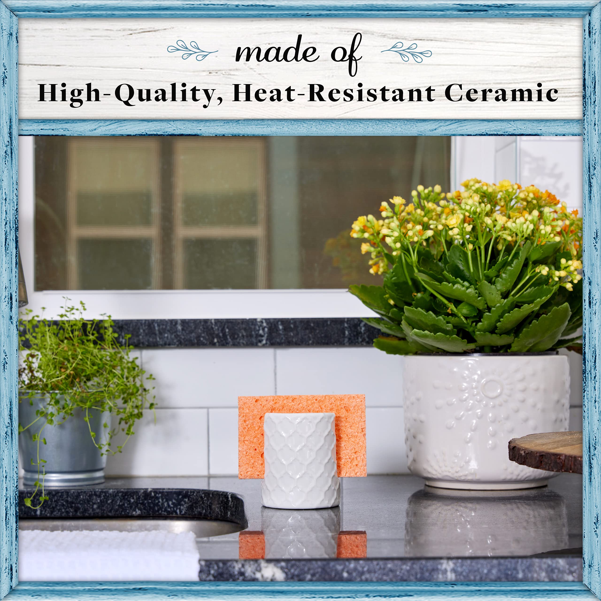 Rustic White Ceramic Sponge Holder for Kitchen Sink - Farmhouse Style Home Decor by Home Acre Designs - Perfect for Kitchen Organization & Dishwashing Station