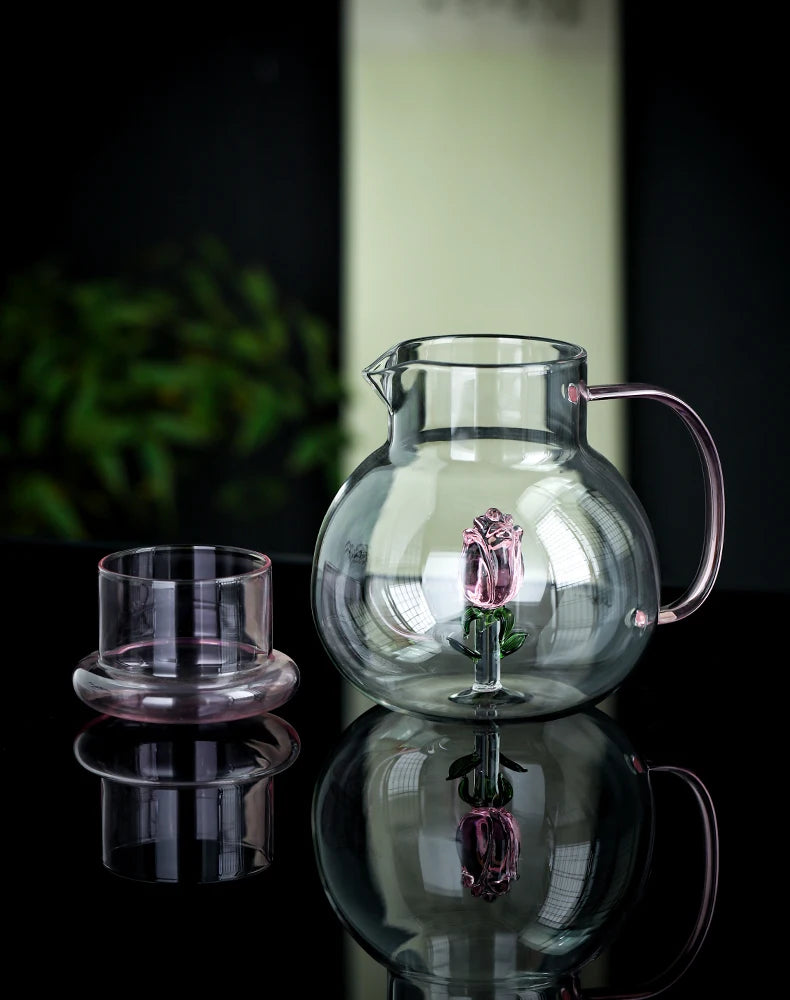 Premium Blossom Glass Teapot and Cup Set - 18oz Borosilicate Glass Tea Set with Stainless Steel Infuser - Perfect for Loose Leaf Tea, Herbal Tea, and Iced Tea Brewing at Home or Office