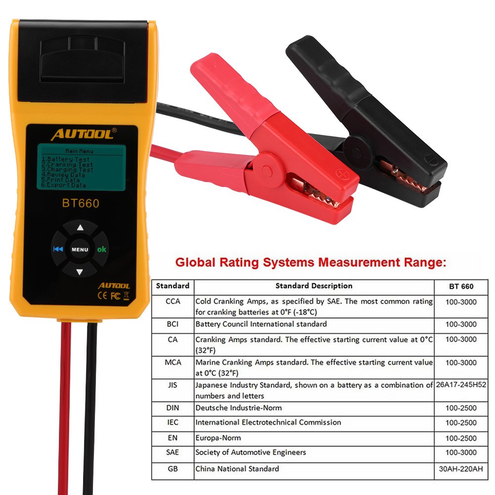 Keenso 12V Car Battery Tester - Digital Auto Battery Analyzer with Built-in Printer for Truck, Marine, Motorcycle, SUV & Boat - Perfect for Roadside Assistance & Vehicle Maintenance
