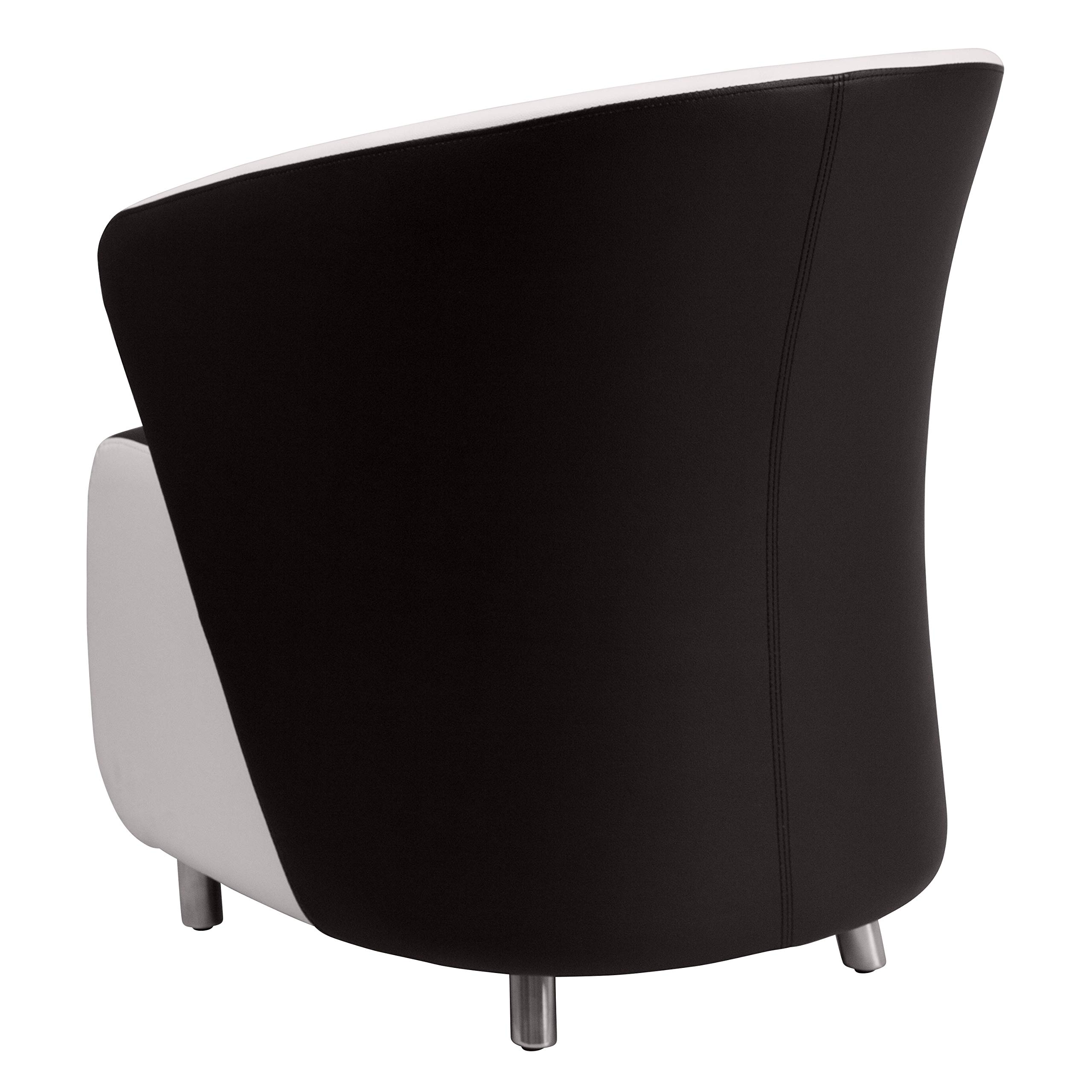 Flash Furniture Pasithea Black LeatherSoft Curved Barrel Back Lounge Chair with Melrose White Detailing - Modern Office Chair, Living Room Accent, Reading Nook Seating for Home & Office Decor