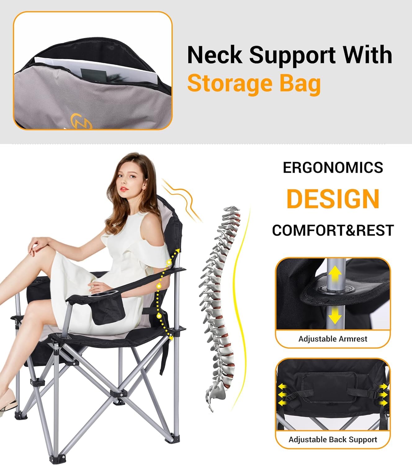 Premium Outdoor Heated Chair - Portable Electric Camping Chair with 10000mAh Power Bank, Wide Thick Padding, Heavy Duty Cooler, Carry Bag & Side Pockets - Perfect for Beach, Backyard, Fishing & Winter Camping (1 Pack)