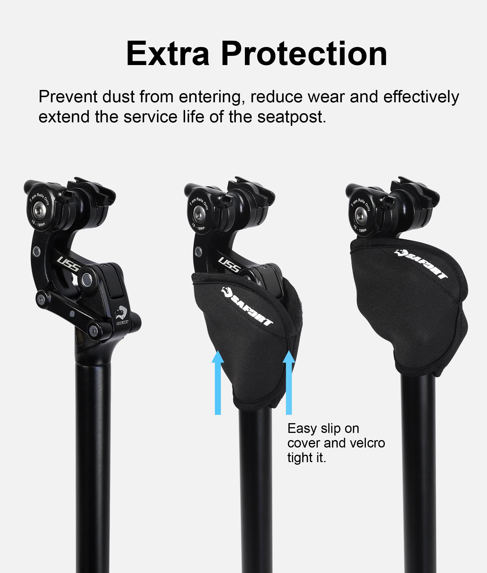 Safort USS Suspension Seatpost - 27.2mm/30.9mm/31.6mm Shock Absorbing Bike Seat Post for E-Bikes, Gravel, Road & Hybrid Bikes | 365mm Length | Comfort Ride for Commuting, Mountain Trails & Long-Distance Cycling