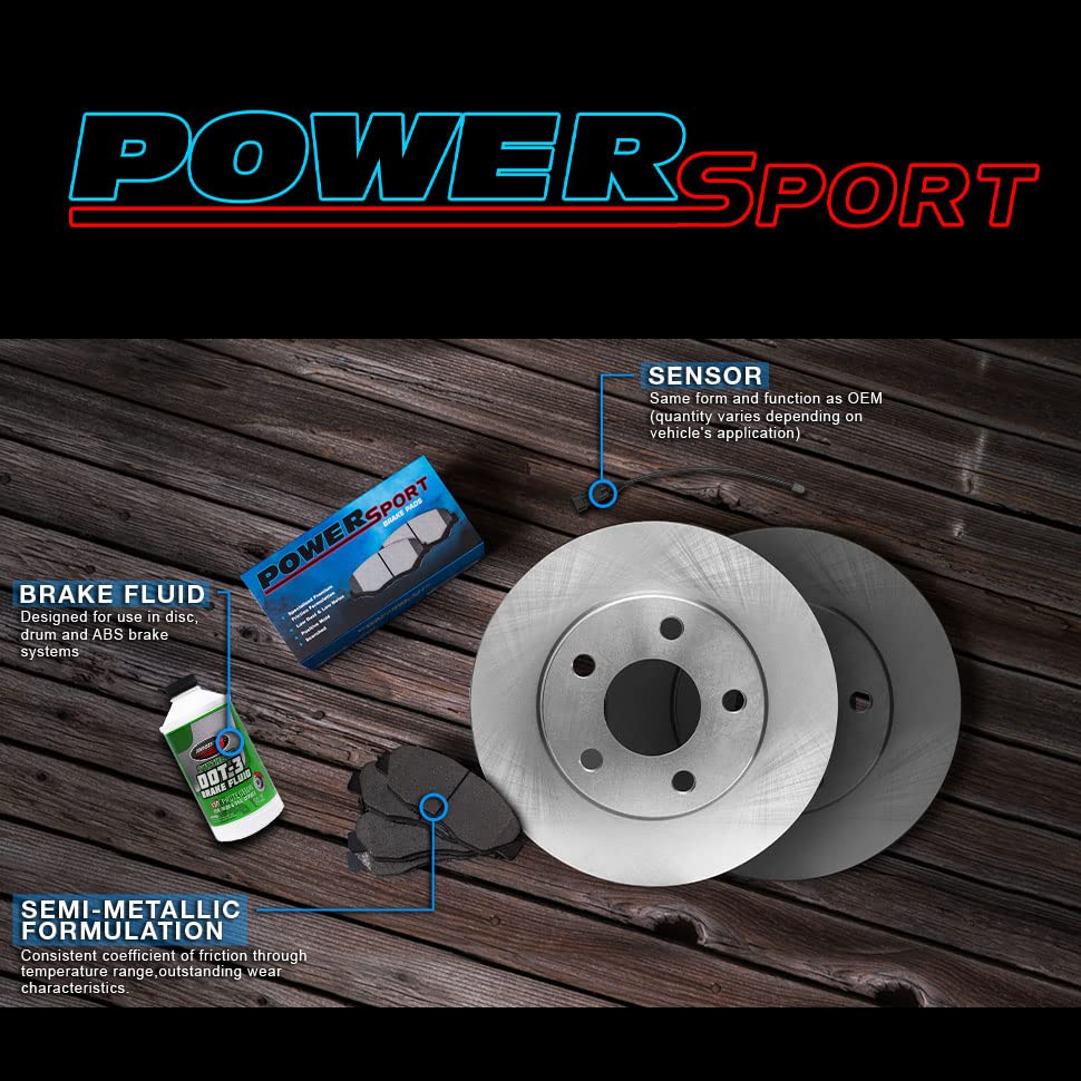 High-Performance Power Sport Front & Rear Brake Kit - Semi-Metallic Brake Pads & Rotors with Sensor Wire BLBC.63202.63 | Perfect for Motorcycles, ATVs & Off-Road Vehicles