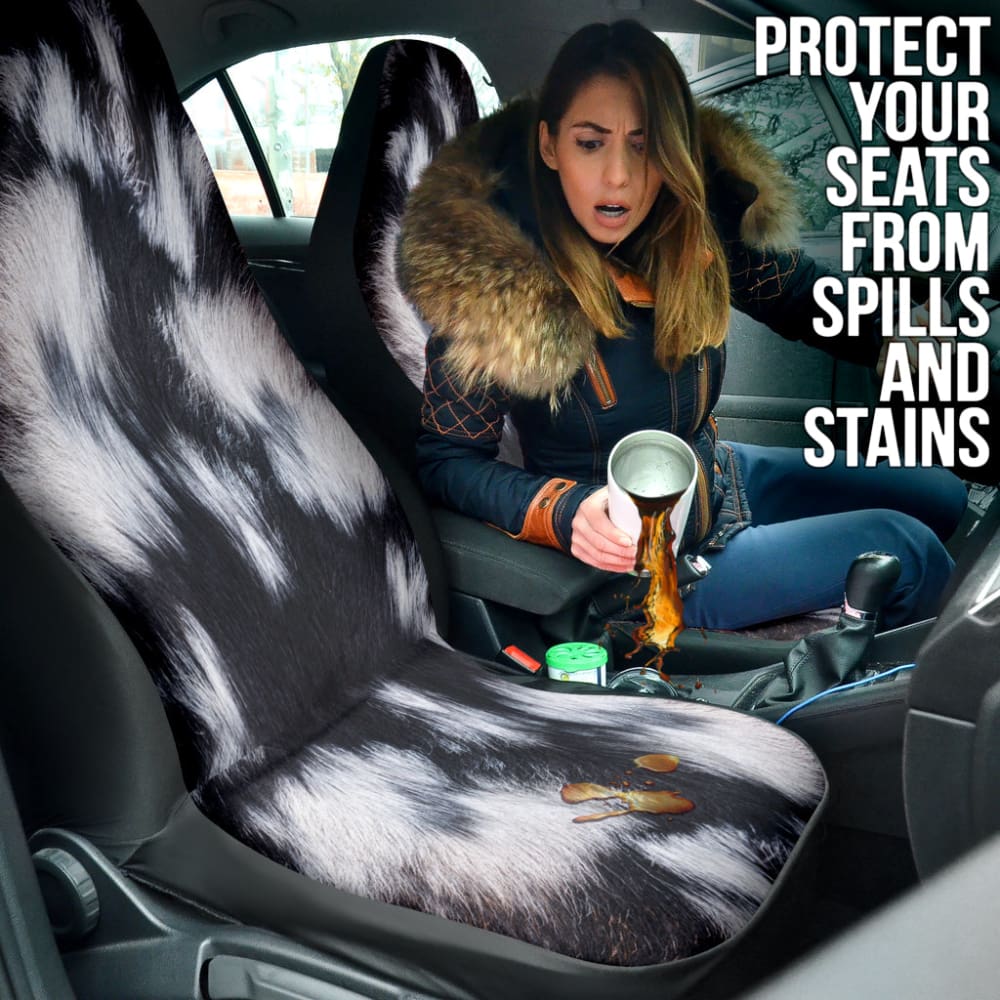 Premium Black and White Cowhide Print Car Seat Covers - Custom Fit for Most Vehicles (2-Piece Set) - Unique Gift Idea for Car Enthusiasts & Home Decor