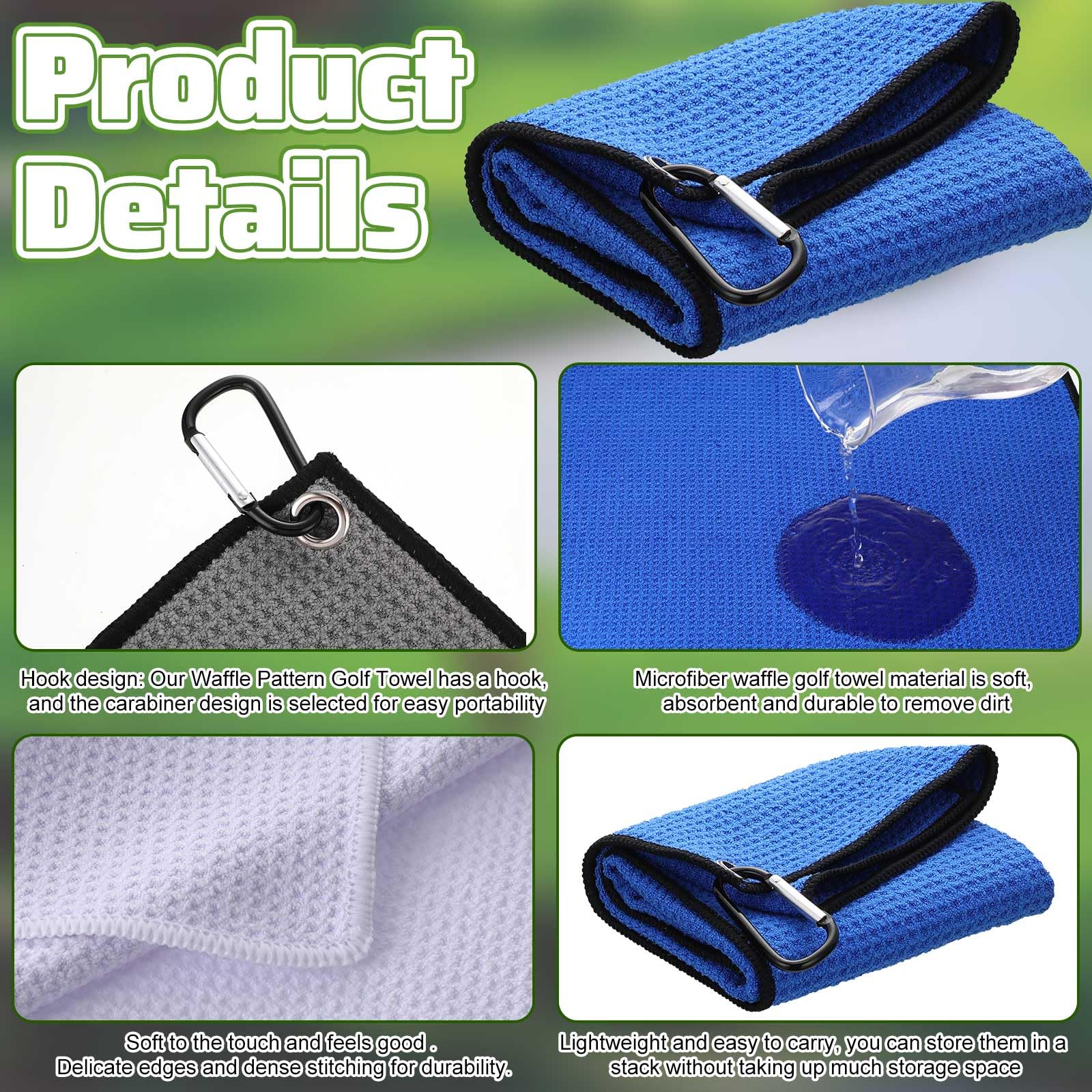 Batiyeer 16'' x 16'' Microfiber Waffle Pattern Golf Towel with Clip - Bulk Pack for Golf Bags, Tournaments, Clubs, Yoga & Fitness - Perfect for Sports, Gym and Outdoor Activities