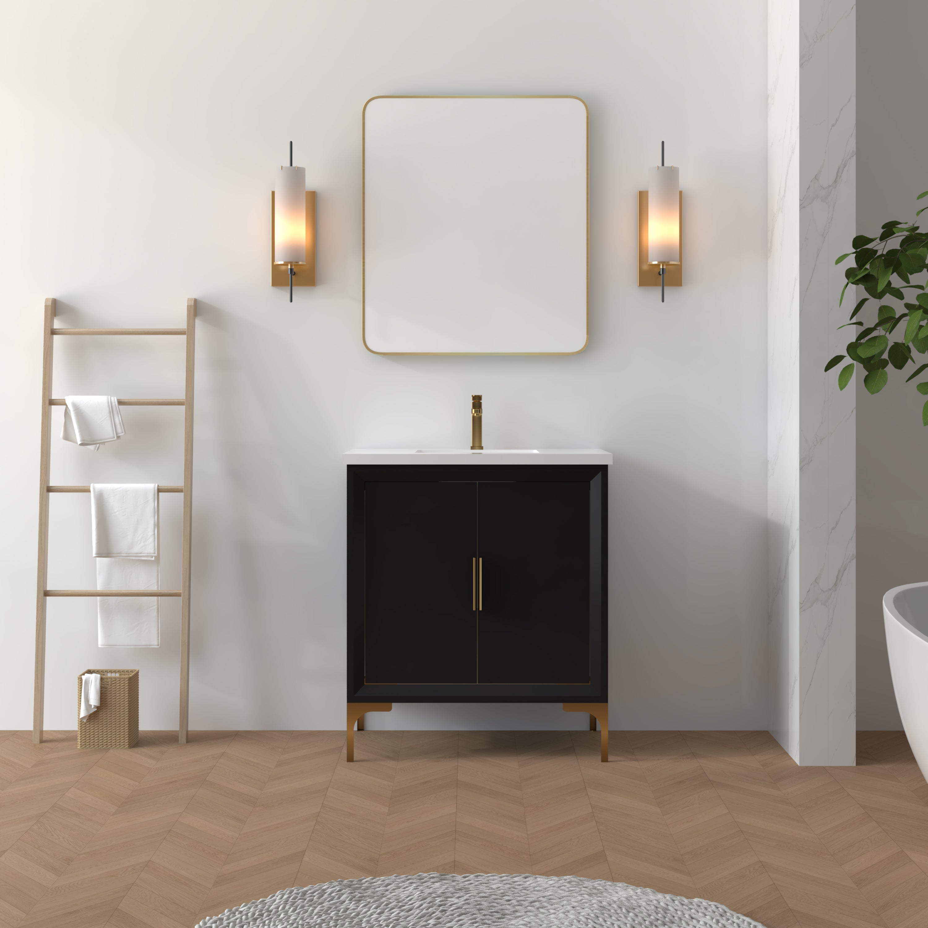 29.5 Inch Black Oxford Bathroom Vanity with Sink - Modern Single Sink Bathroom Cabinet for Small Spaces, Powder Rooms & Master Baths