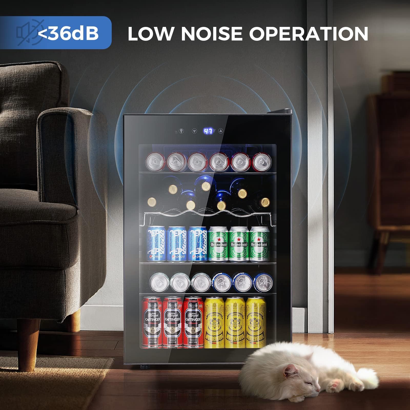 Kismile 4.5 Cu.ft Mini Fridge with Glass Door - 145 Can Capacity Beverage Cooler for Soda, Beer & Wine - Digital Temperature Display - Compact Drink Refrigerator for Home, Office, Bar & Game Room (Black) - Perfect for Parties, Entertaining & Everyday Use