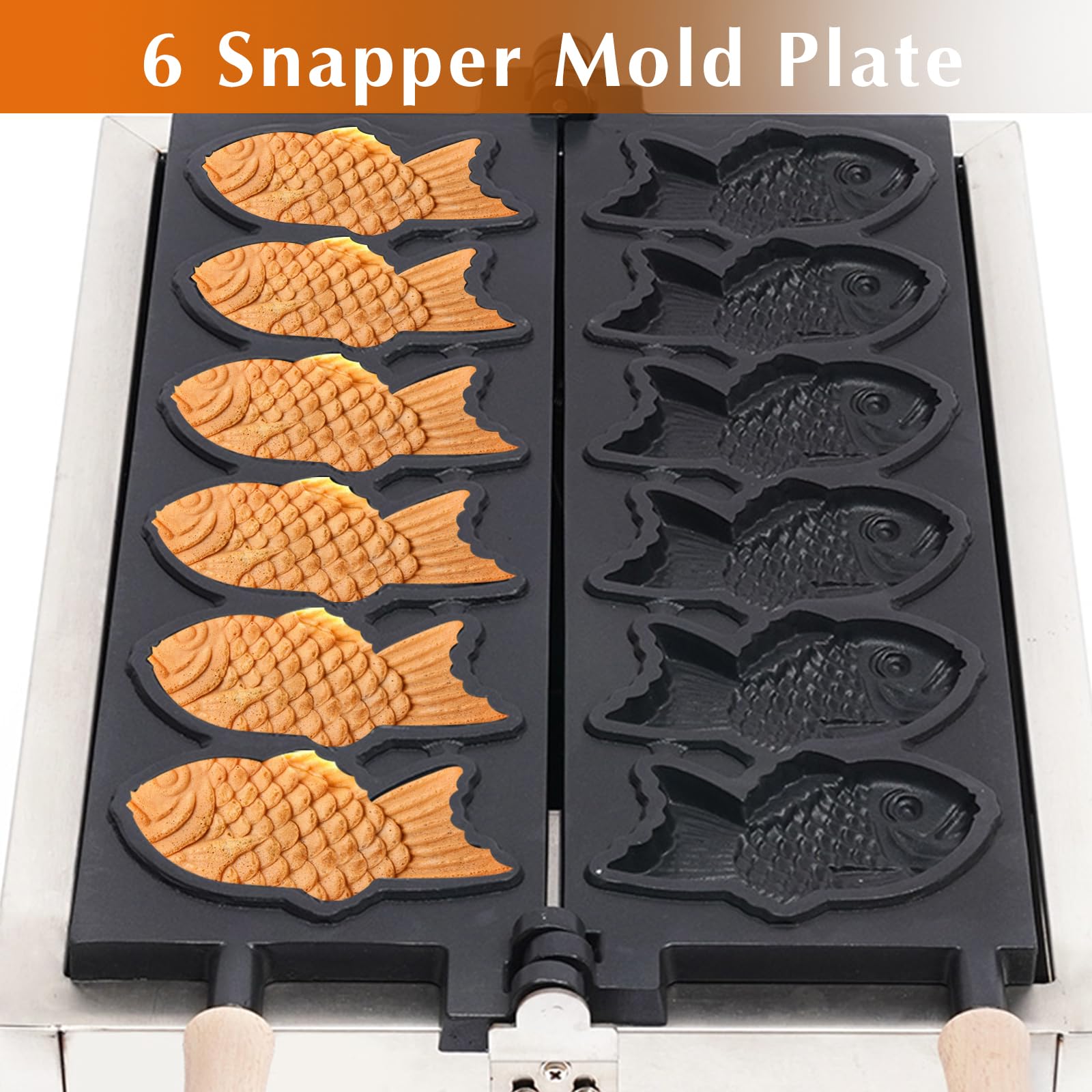 DYRABREST Commercial Electric Taiyaki Fish Waffle Maker Machine - 6 Non-Stick Stainless Steel Plates for Perfect Fish-Shaped Waffles - Ideal for Restaurants, Cafes, Snack Shops & Food Stalls - Make Delicious Street Food & Desserts at Home or Business