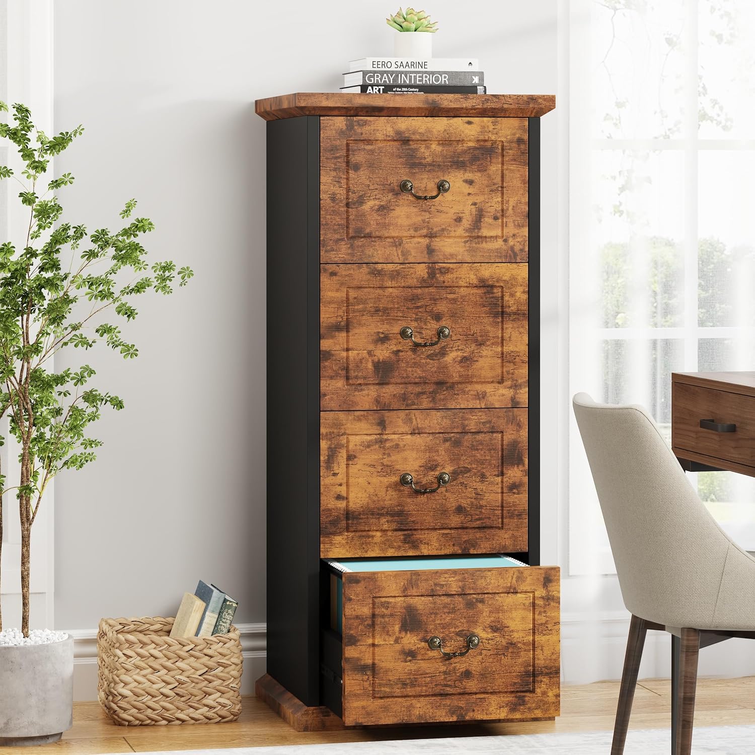 4 Drawer Vertical Wood File Cabinet - Office Storage Organizer for Documents, Folders & Supplies - Perfect for Home, Office & Workspace Organization