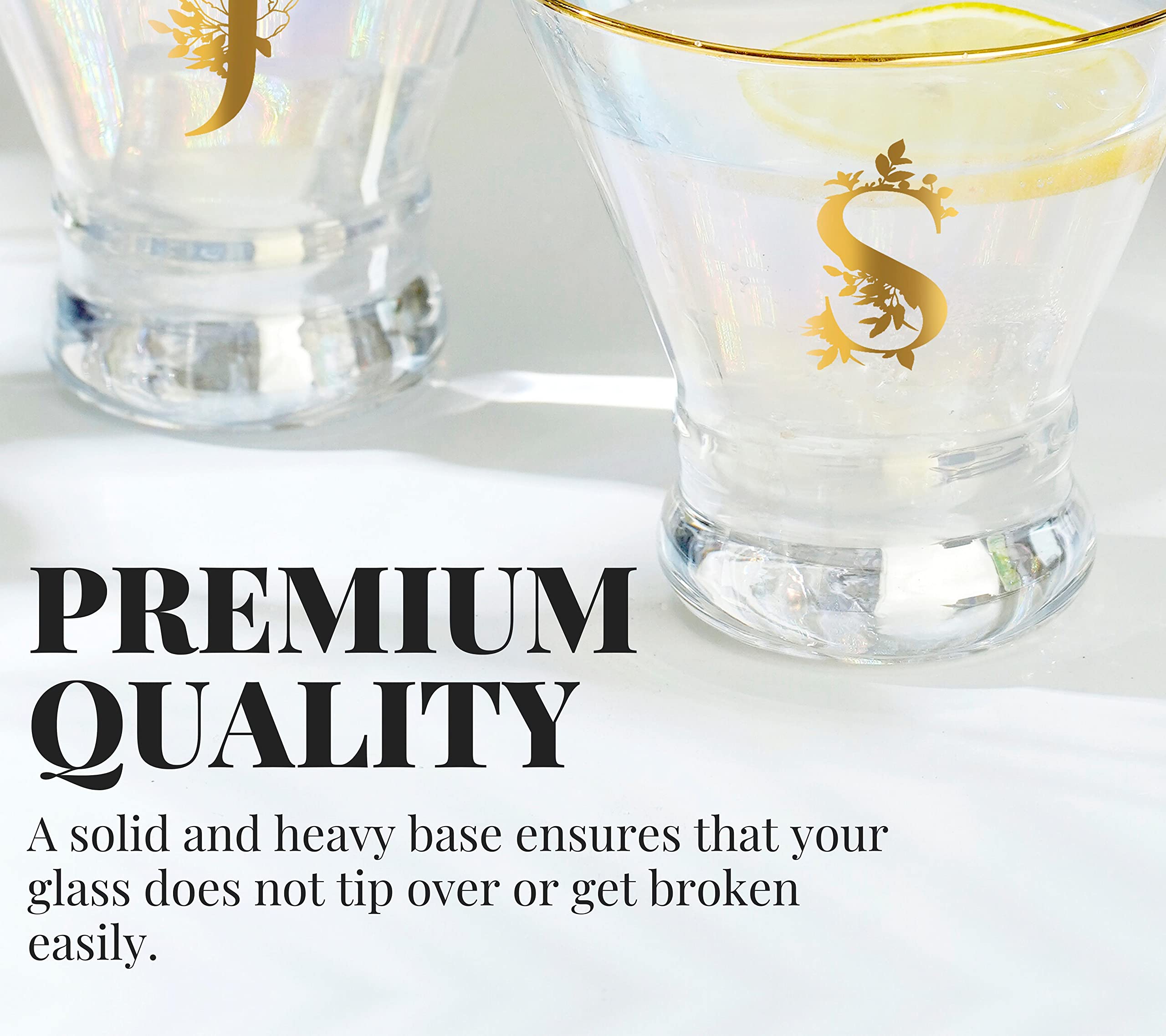 Personalized Iridescent Stemless Martini Glasses with Initial A - 8 oz Cocktail Glasses for Women, Birthday & Christmas Gifts - Perfect for Cocktail Parties, Wedding Receptions & Home Bar Decor