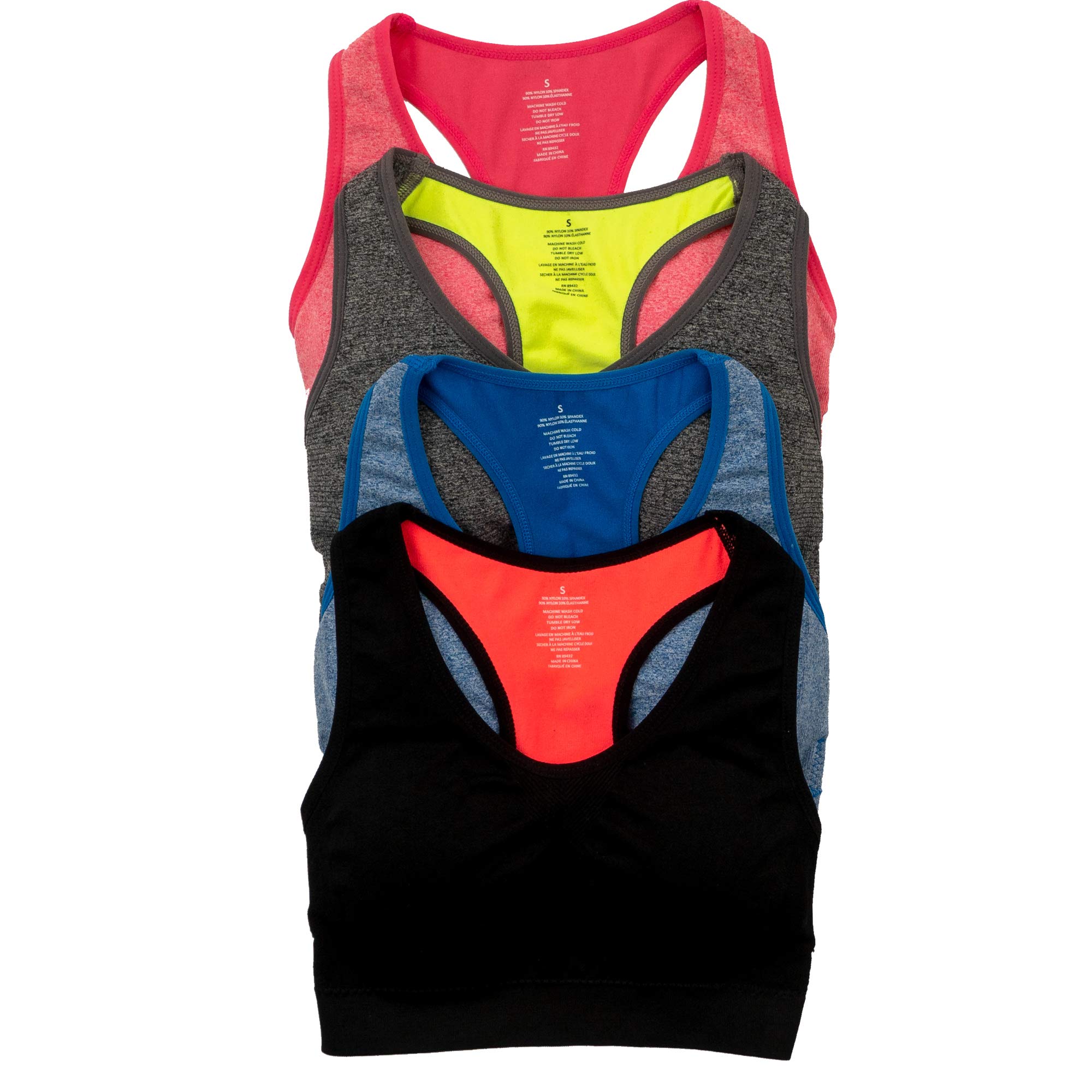 Alyce Ives Women's Wireless Sports Bra 4-Pack - Padded Workout Bras for Gym, Running & Yoga | Comfortable & Supportive Activewear for Fitness & Exercise