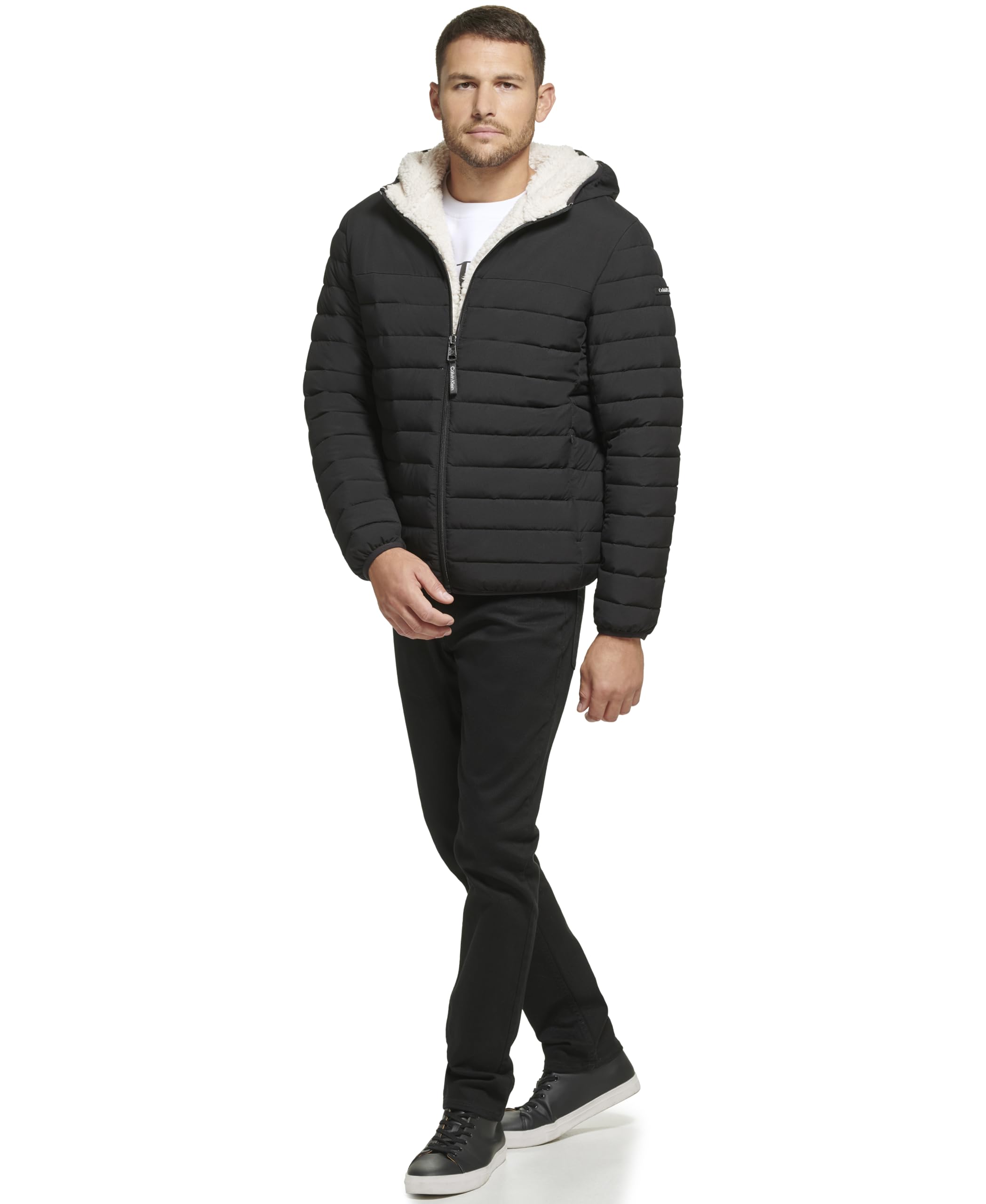 Calvin Klein Men's Mid-Weight Sherpa Lined Puffer Jacket - Warm Winter Coat for Outdoor Activities & Casual Wear
