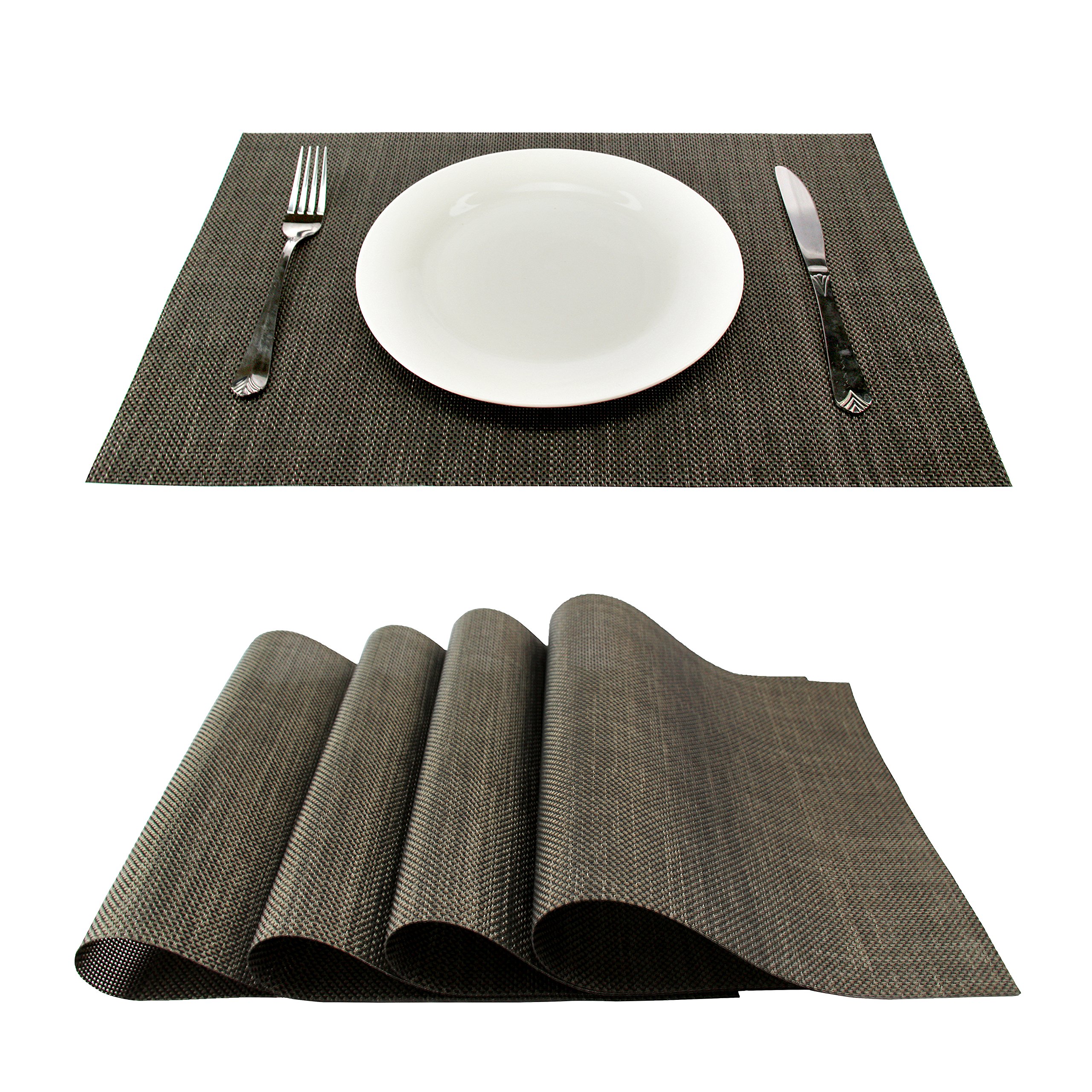Premium Non-Slip Heat-Resistant PVC Woven Vinyl Placemats Set of 6 - Stain Proof & Washable Kitchen Table Mats for Dining Room Decor (Bronze) | Perfect for Everyday Meals, Dinner Parties & Holiday Gatherings