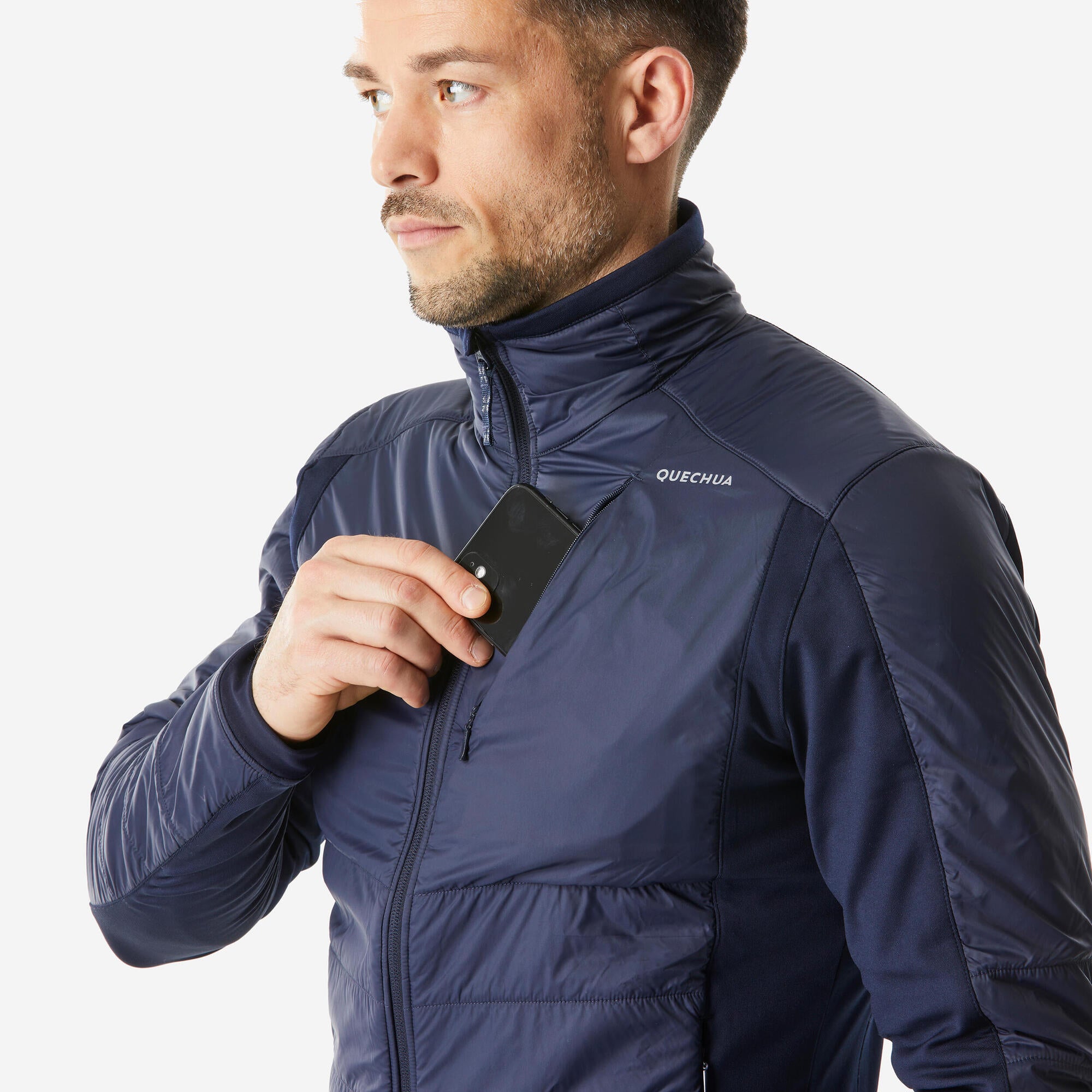 Quechua Men's SH900 Hybrid Fleece Hiking Jacket - Waterproof Windproof Outdoor Jacket for Camping, Trekking & Winter Adventures
