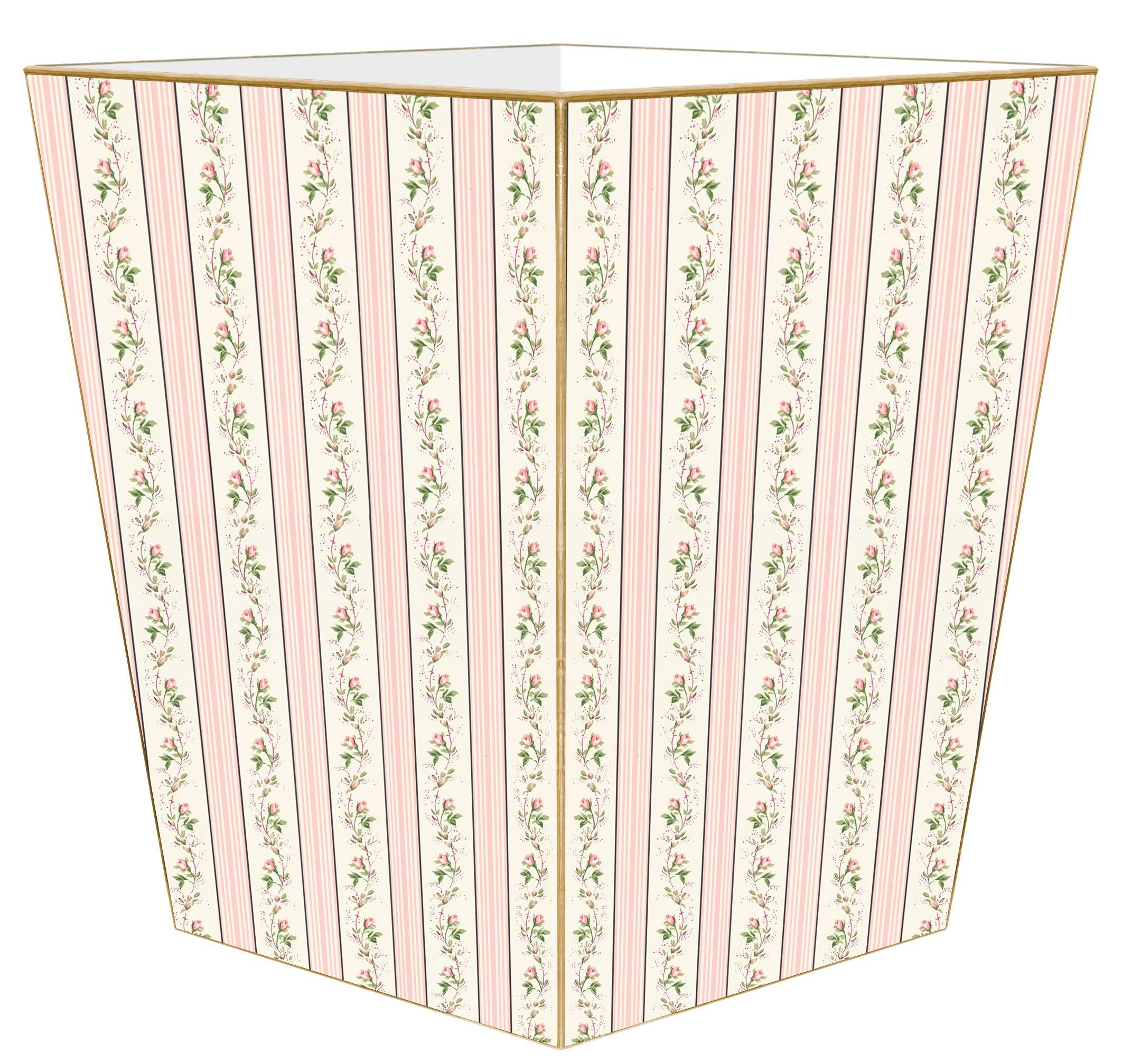 Elegant Rose Stripe Waste Basket with Optional Tissue Box Cover - Personalized Home & Office Trash Can for Bathroom, Bedroom, Kitchen Decor
