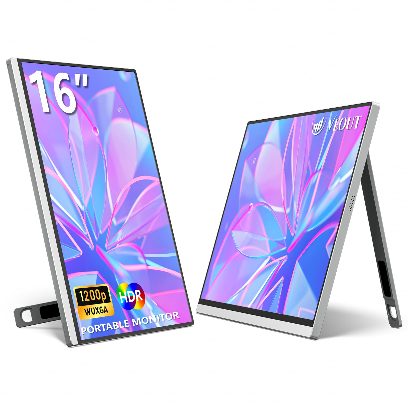 16 Inch Portable Monitor for Laptop - 1920x1200P FHD IPS 16:10 External Screen with Aluminum Stand | 100% sRGB | USB-C & Mini HDMI | Compatible with PC, Phone, Gaming | Perfect for Work, Travel & Entertainment