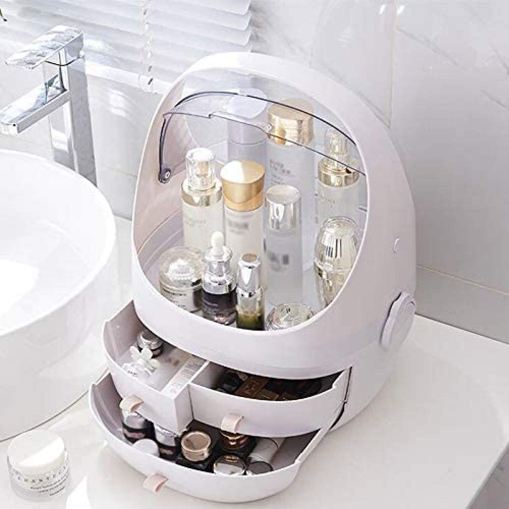 White 3-Drawer Clamshell Makeup Organizer with Curved Design - Perfect for Lipstick, Jewelry & Cosmetic Storage - Ideal for Dressing Table, Vanity & Bathroom Organization