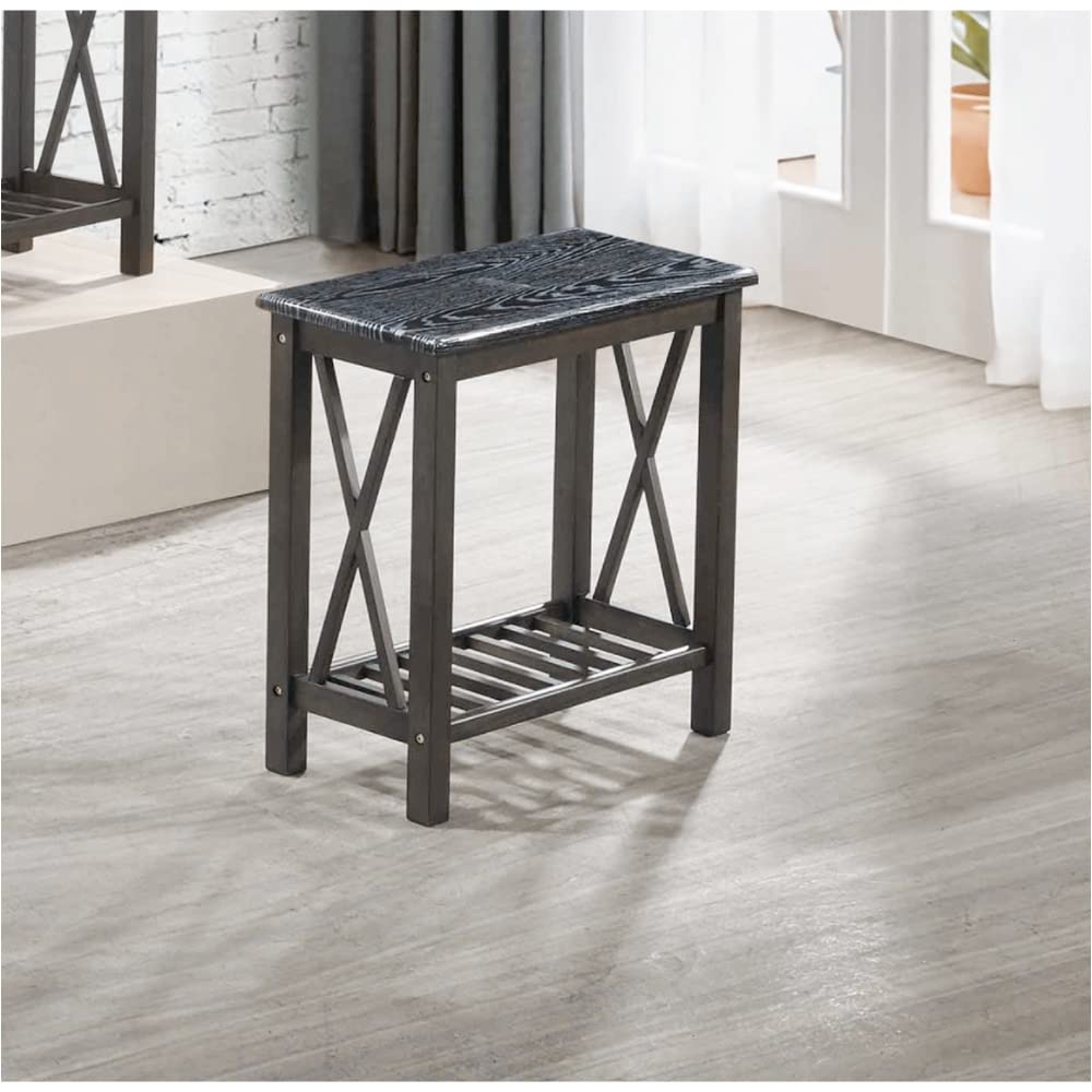 2-Tier Narrow Side Table - Black & Grey Small Space Bedside Table, Sofa Table for Living Room, Bedroom & Dorm | Perfect for Tight Spaces, Nightstands & Extra Storage