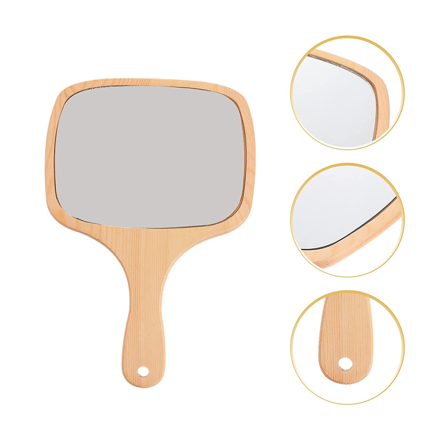 Wooden Handle Mirror for Shaving & Makeup - Portable Travel & Bathroom Use