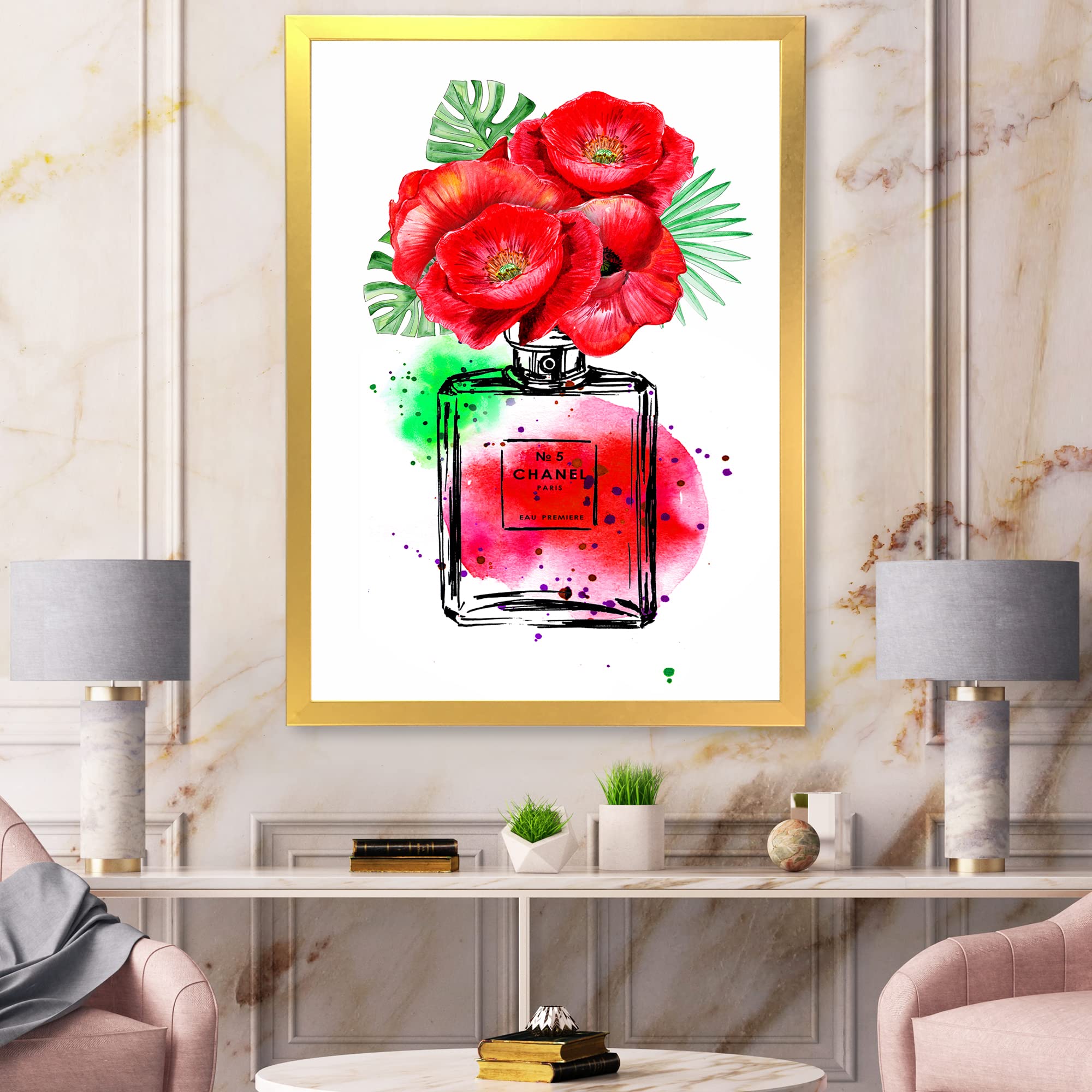 Chanel No.5 Perfume Inspired Modern Framed Wall Art - Elegant Home Decor for Living Room, Bedroom & Office