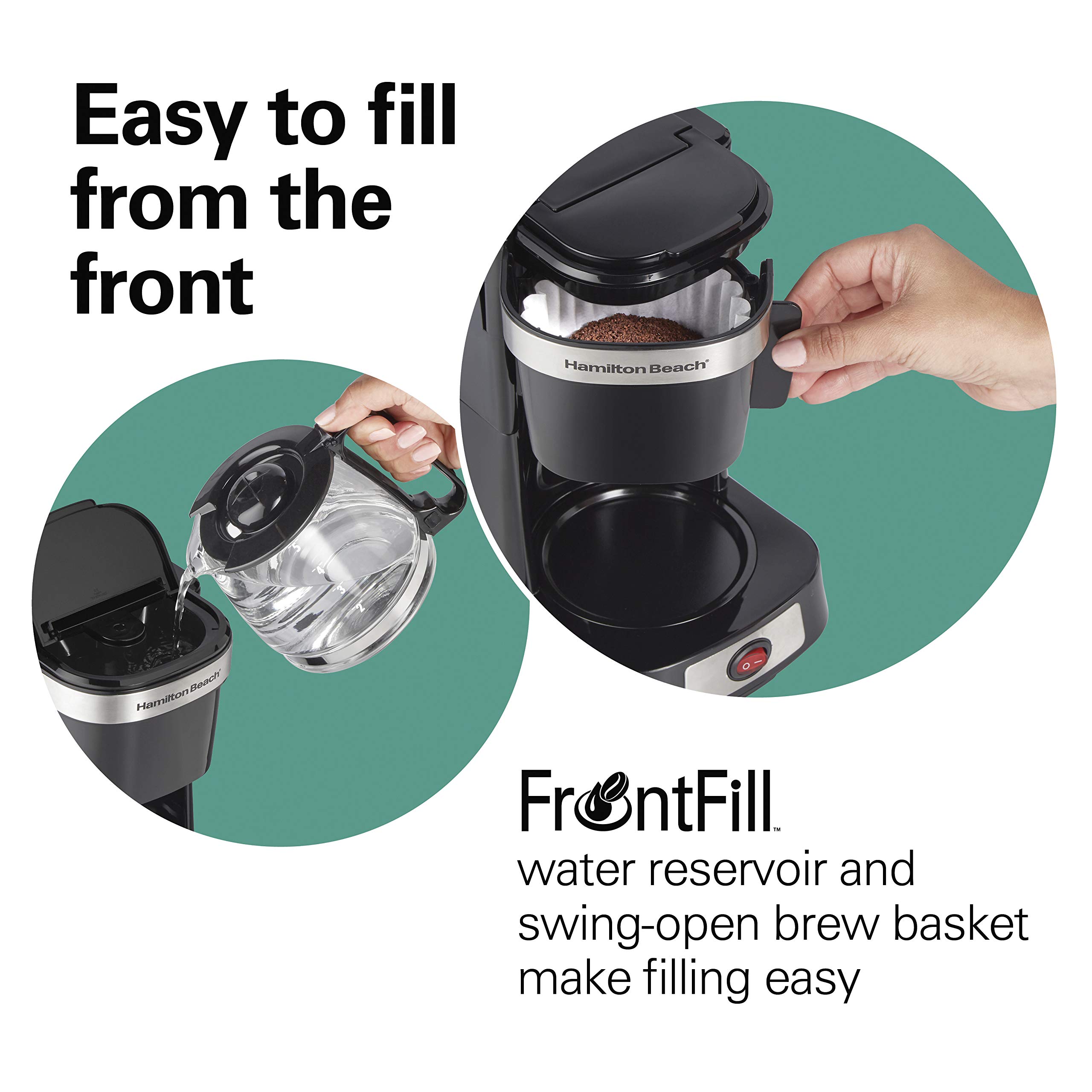 Hamilton Beach 5 Cup Compact Drip Coffee Maker with Glass Carafe - Auto Pause & Pour Feature, Smart Plug Compatible, Black & Stainless Steel (46110) - Perfect for Home, Office or Small Spaces