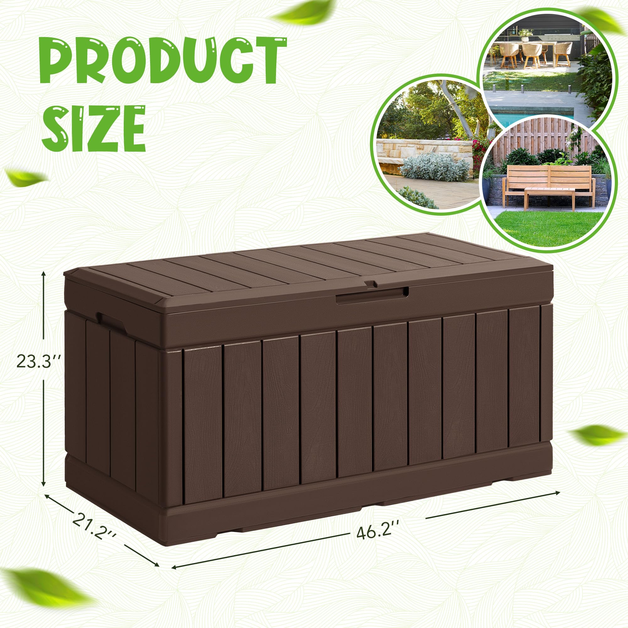 **GUNJI 85 Gallon Outdoor Deck Box – Waterproof Large Resin Storage Container with Lockable Lid – Patio, Porch, Garden Storage Bench (Brown) – Perfect for Cushions, Pool Toys & Outdoor Gear**