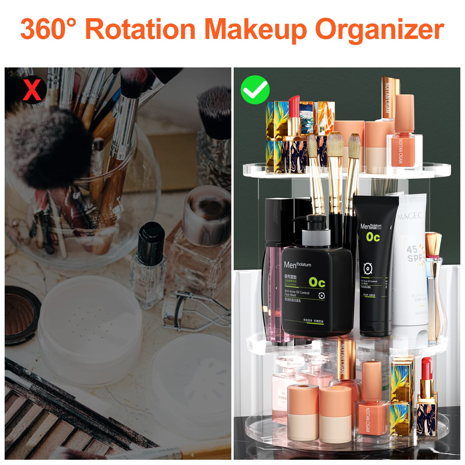 360° Rotating Makeup Organizer with Transparent Drawers - Multifunctional Cosmetic Storage Box for Vanity, Bathroom & Bedroom | Perfect for Makeup Brushes, Lipsticks & Skincare Products