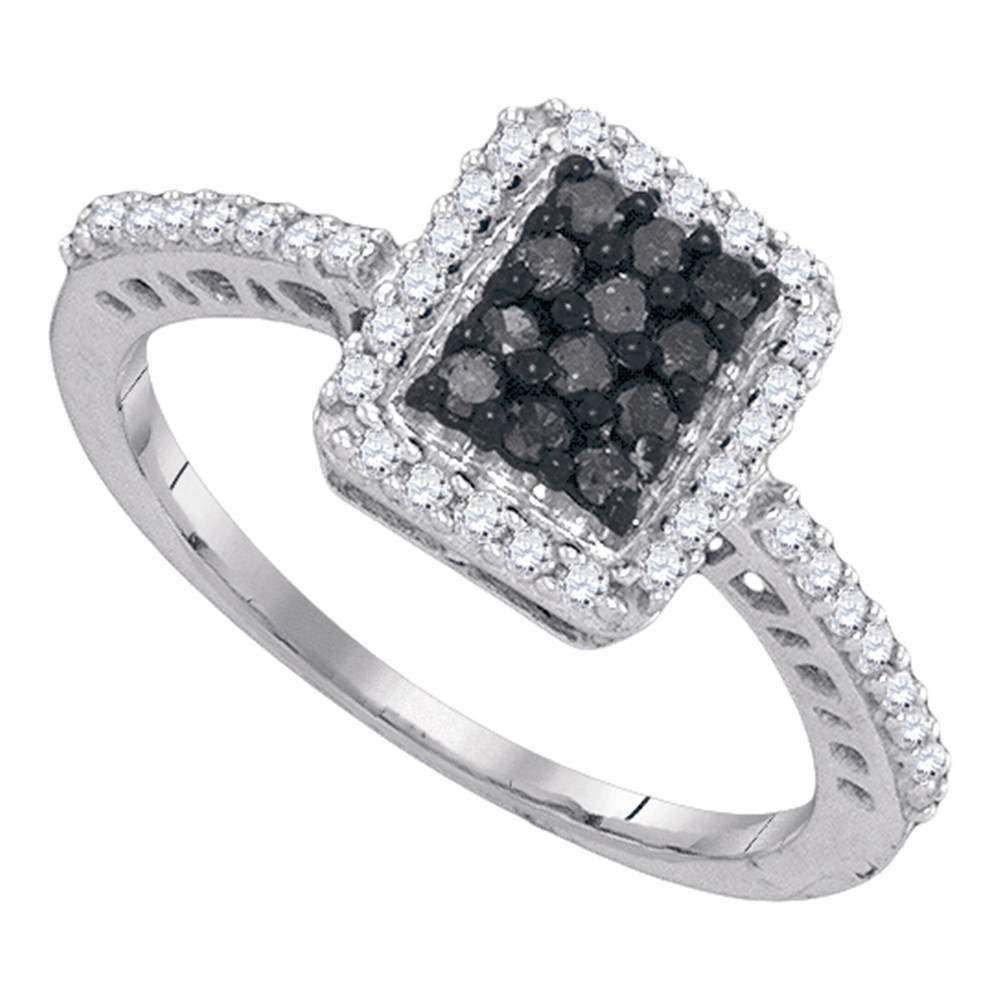 10K White Gold Women's Round Black Enhanced Diamond Cluster Ring - 1/2 CTTW, Elegant Jewelry Gift for Anniversary, Birthday & Special Occasions
