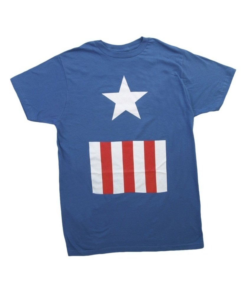 Captain America Costume Fitted Royal Blue Adult T-Shirt for Cosplay & Superhero Fans | Marvel Avengers Merchandise for Comic Con & Halloween