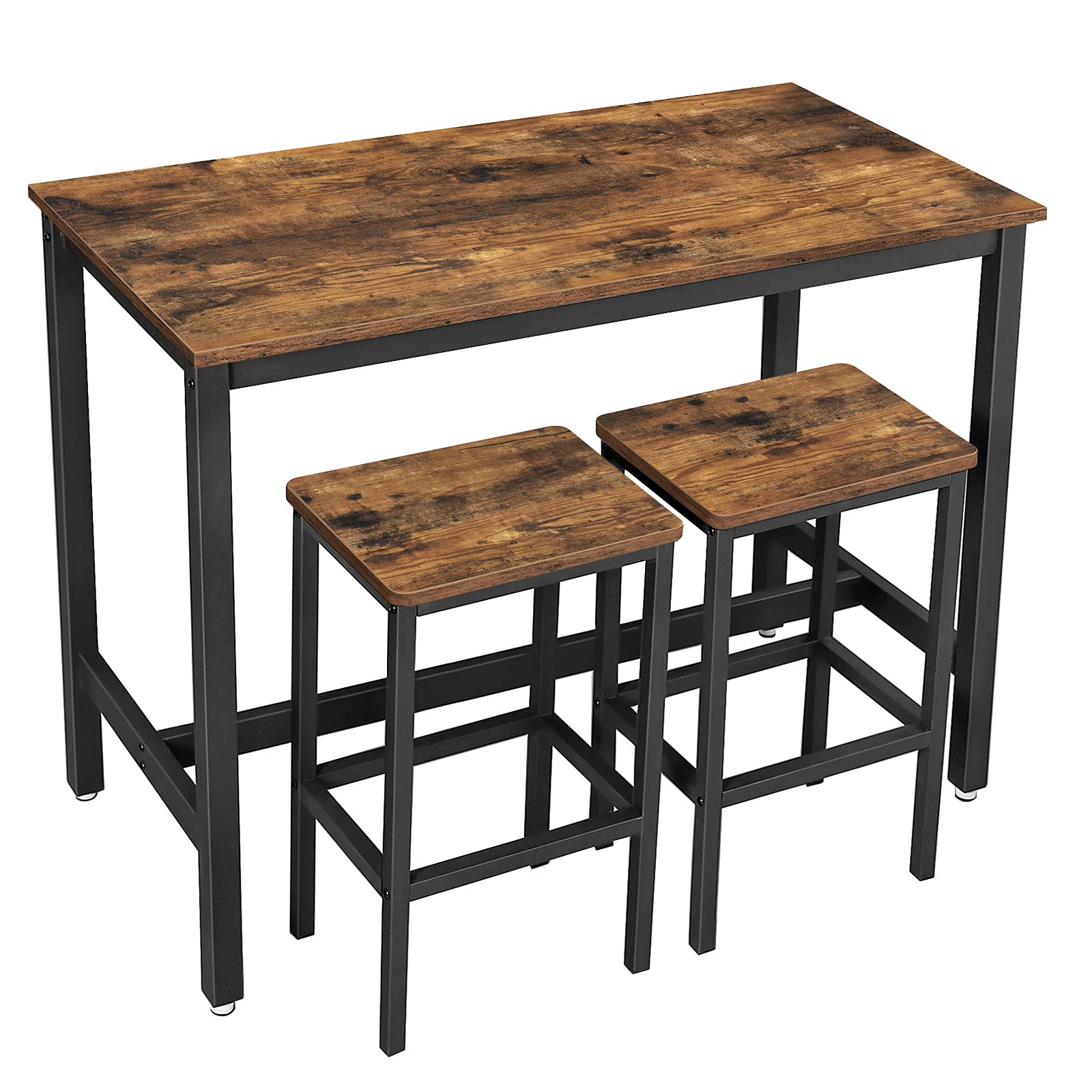 VASAGLE Industrial Bar Table Set with 2 Bar Stools - Rustic Brown and Black Kitchen Counter Height Dining Set for Living Room, Party Room, and Home Bar Decor ULBT15X