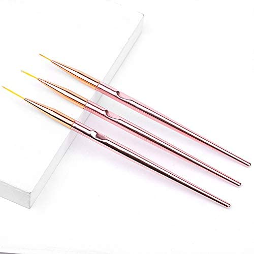 Premium 3-Piece Rose Gold Nail Art Liner Brush Set - Professional UV Gel & Acrylic Nail Design Tools (7mm/9mm/11mm) for Salon & Home Manicure | Perfect for French Tips, Floral Patterns & Detailed Nail Art