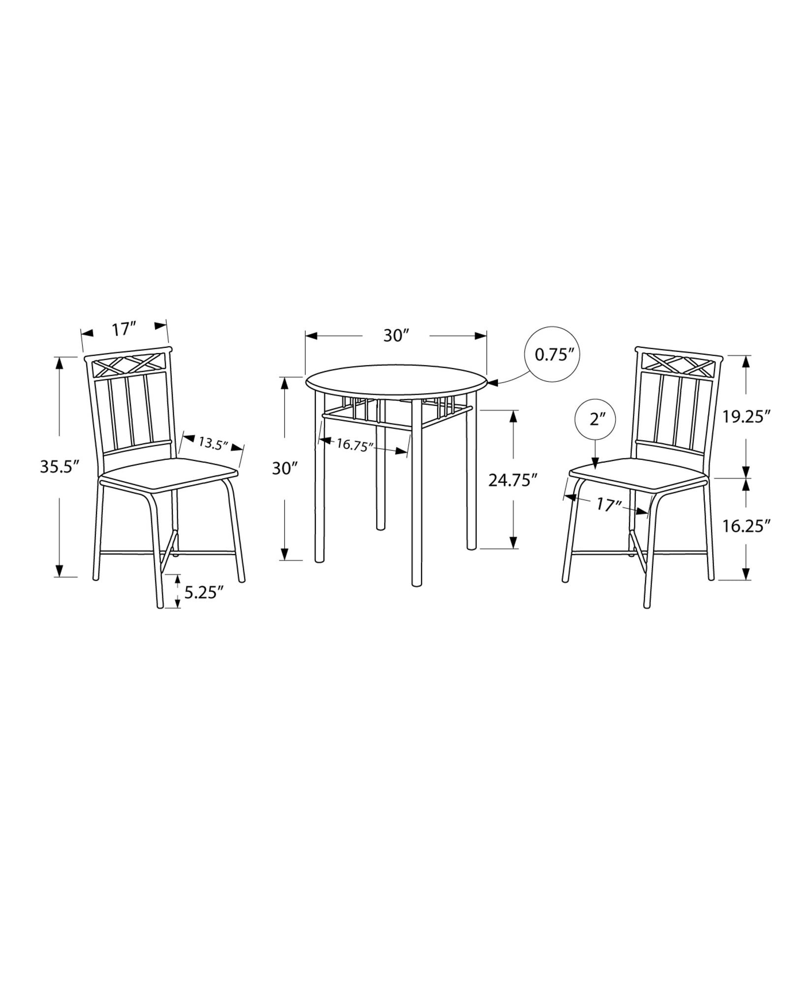 3-Piece Grey Marble Dining Set with Charcoal Metal Base - Modern Kitchen & Dining Room Tableware for Everyday Use and Entertaining