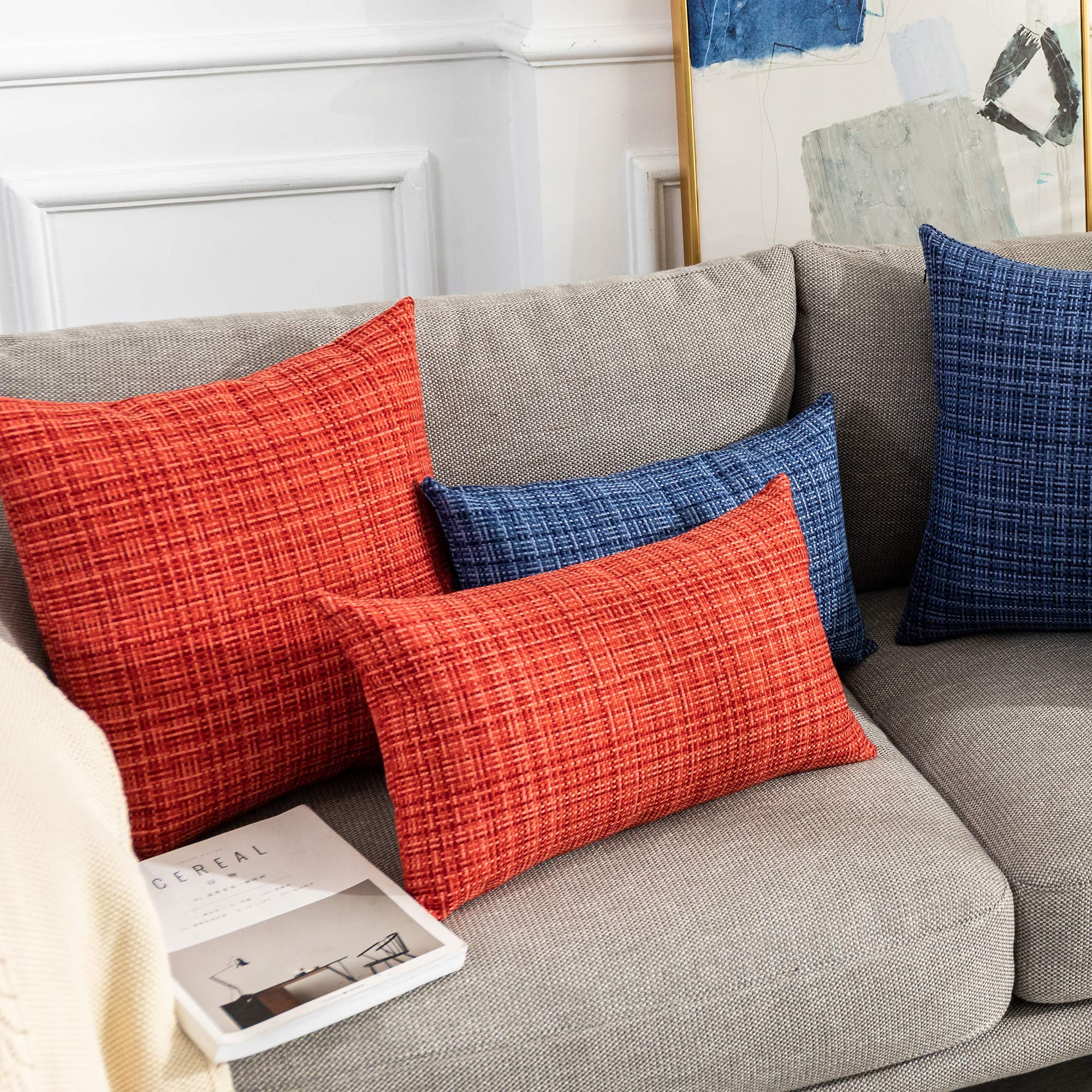 Kevin Textile 2-Pack Waterproof Outdoor Decorative Pillow Covers - 18x18 Inch Stripe Square Cushion Cases for Patio, Couch, Bench - Red | Weather-Resistant & UV Protection for Garden, Poolside & Porch Use