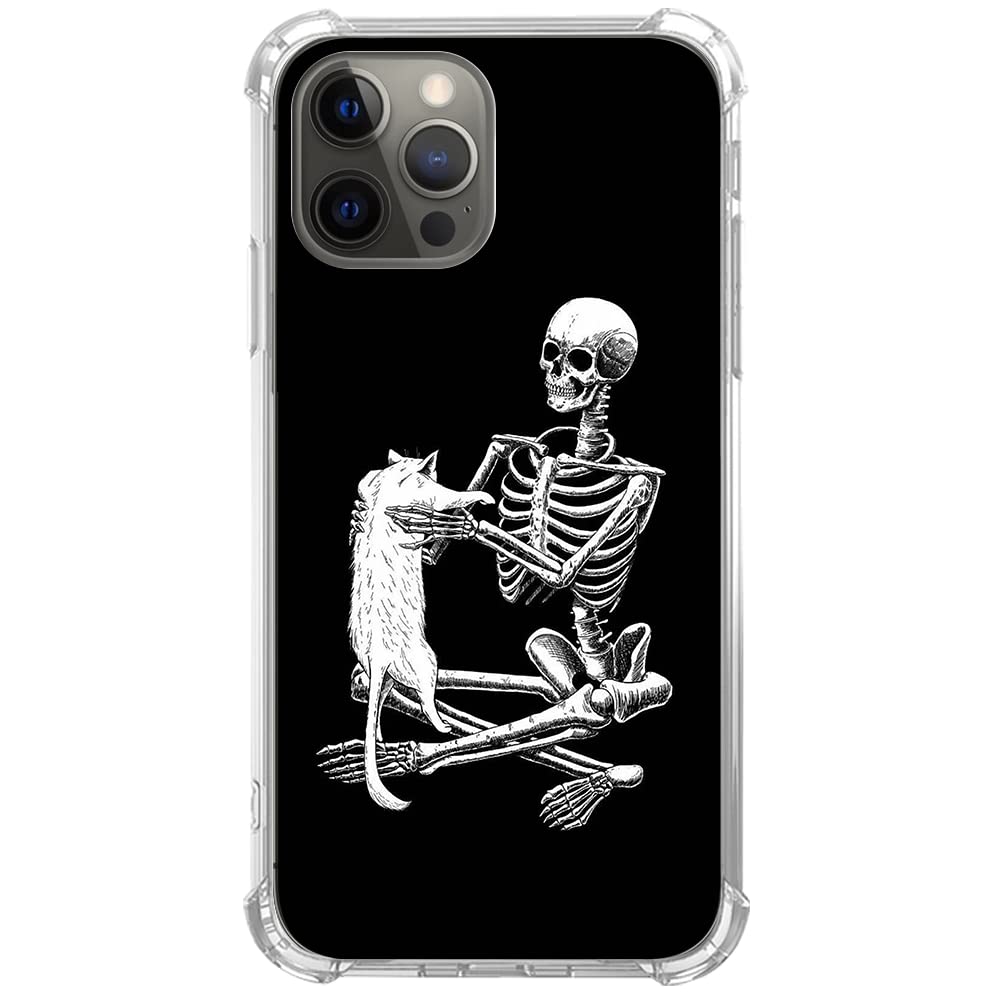 Hippie Trippy Cat & Skull Phone Case for iPhone 12/12 Pro - Creepy Cute Protective TPU Bumper Cover for Teens - Perfect for Music Festivals, Halloween & Alternative Fashion Lovers