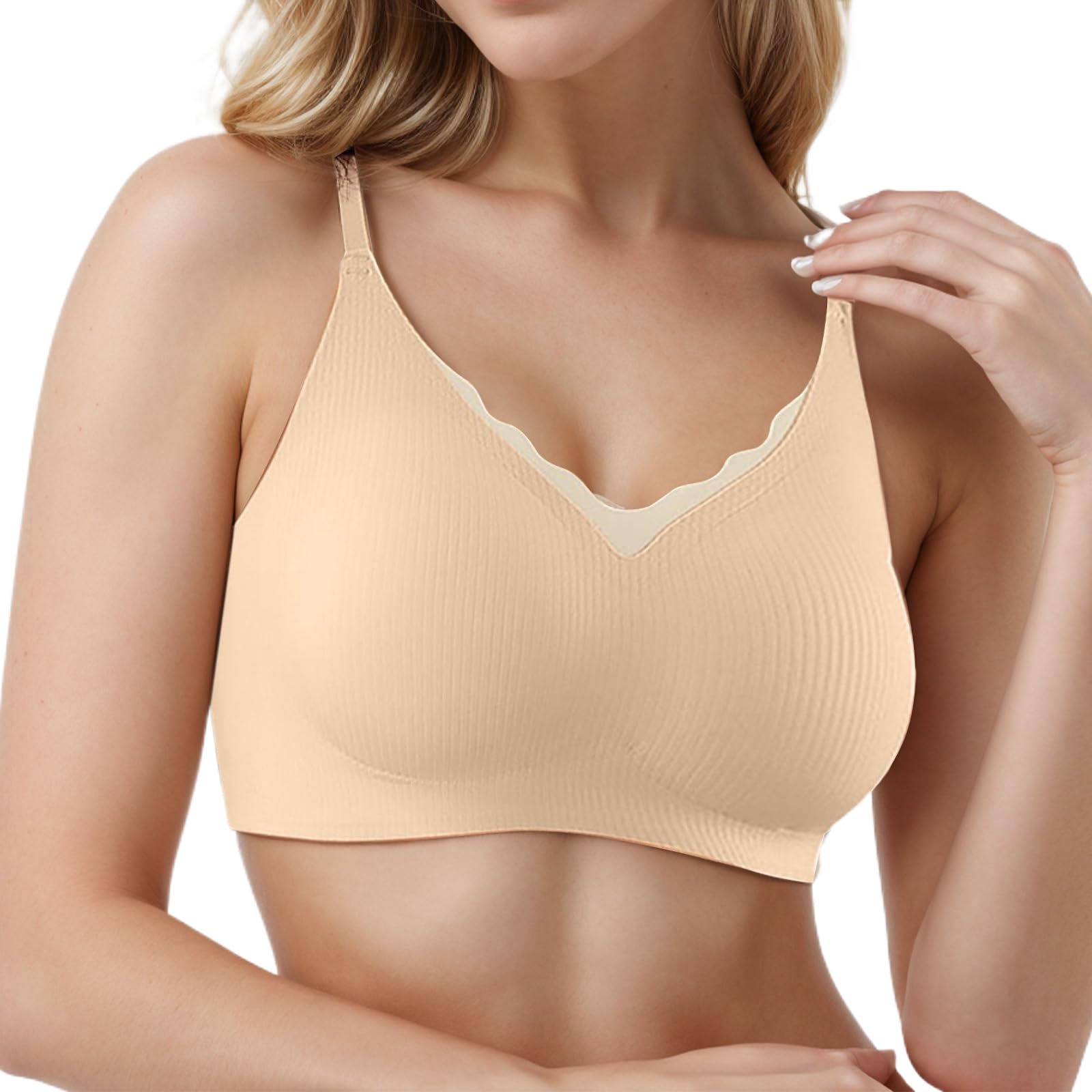 Seamless Bras for Women - Smoothing Wireless Bralette with Scalloped Edge, Push Up & Full Coverage Comfort - Perfect for Everyday Wear, Workouts, and Lounge