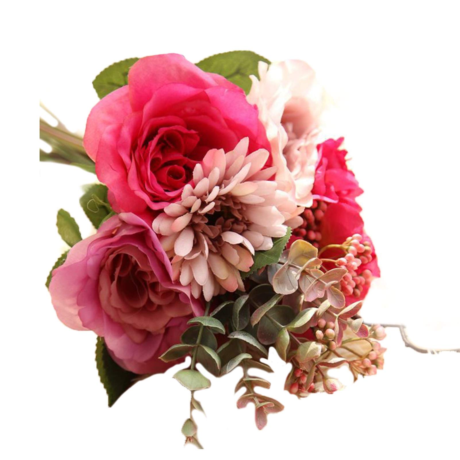 Artificial Silk Flower Bouquet - Daisy & Rose Floral Arrangement for Home, Wedding, Party Decor - Retro Simulation Flowers (Rose Red) | Perfect for Centerpieces, Bridal Bouquets, and Holiday Decorations