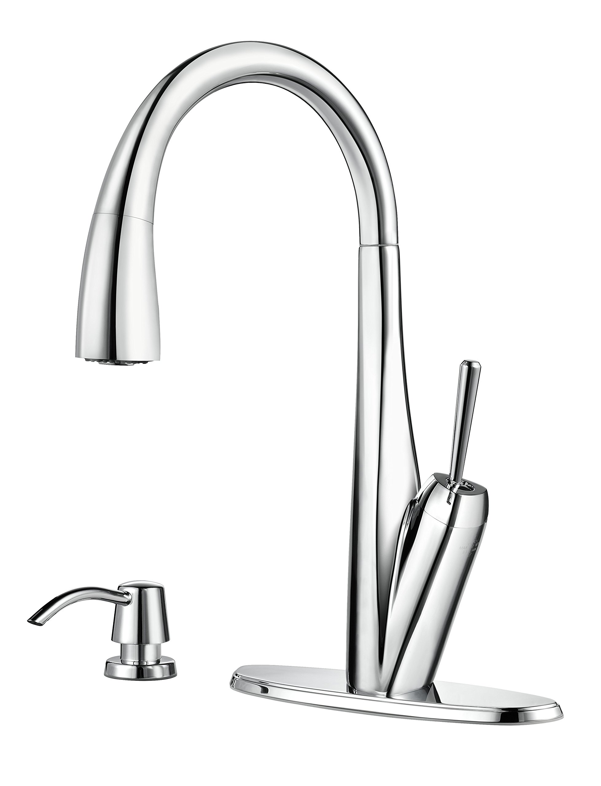 Pfister GT529-MPC Zuri Single Handle Pull-Down Kitchen Faucet with Soap Dispenser - Polished Chrome Finish for Modern Kitchens & Easy Dishwashing